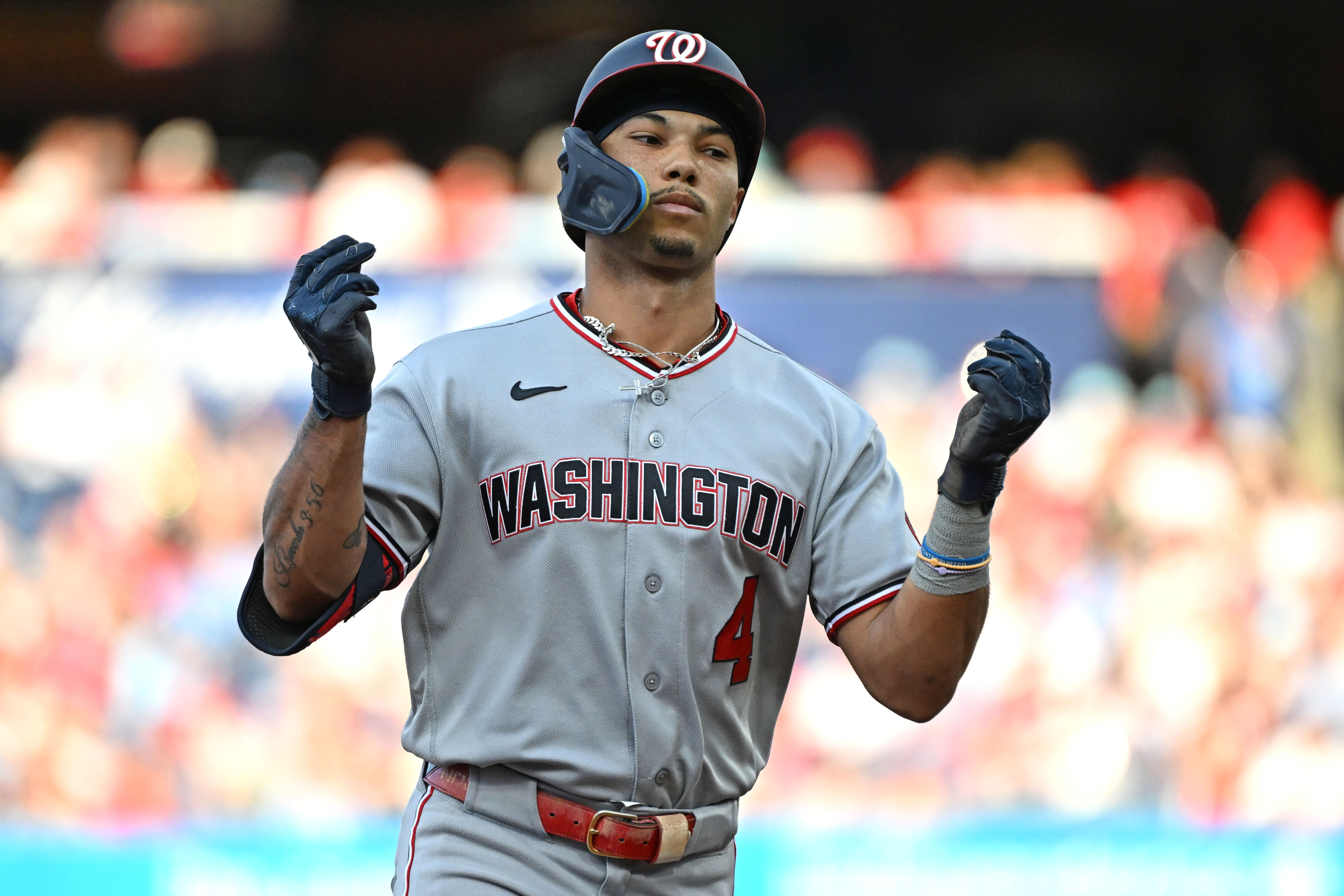 Washington Nationals outfielder Daylen Lile (4) runs the bases as we break down our Reds vs. Nationals prediction.