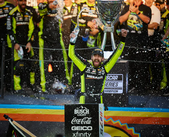 NASCAR Cup Series driver Ryan Blaney (12) celebrates as we offer our NASCAR Cup Series championship race odds, picks, and predictions for Phoenix Raceway today.