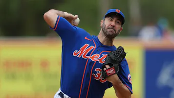 New York Mets starting pitcher Justin Verlander throws during the second inning of a baseball game against the St. Louis Cardinals. 