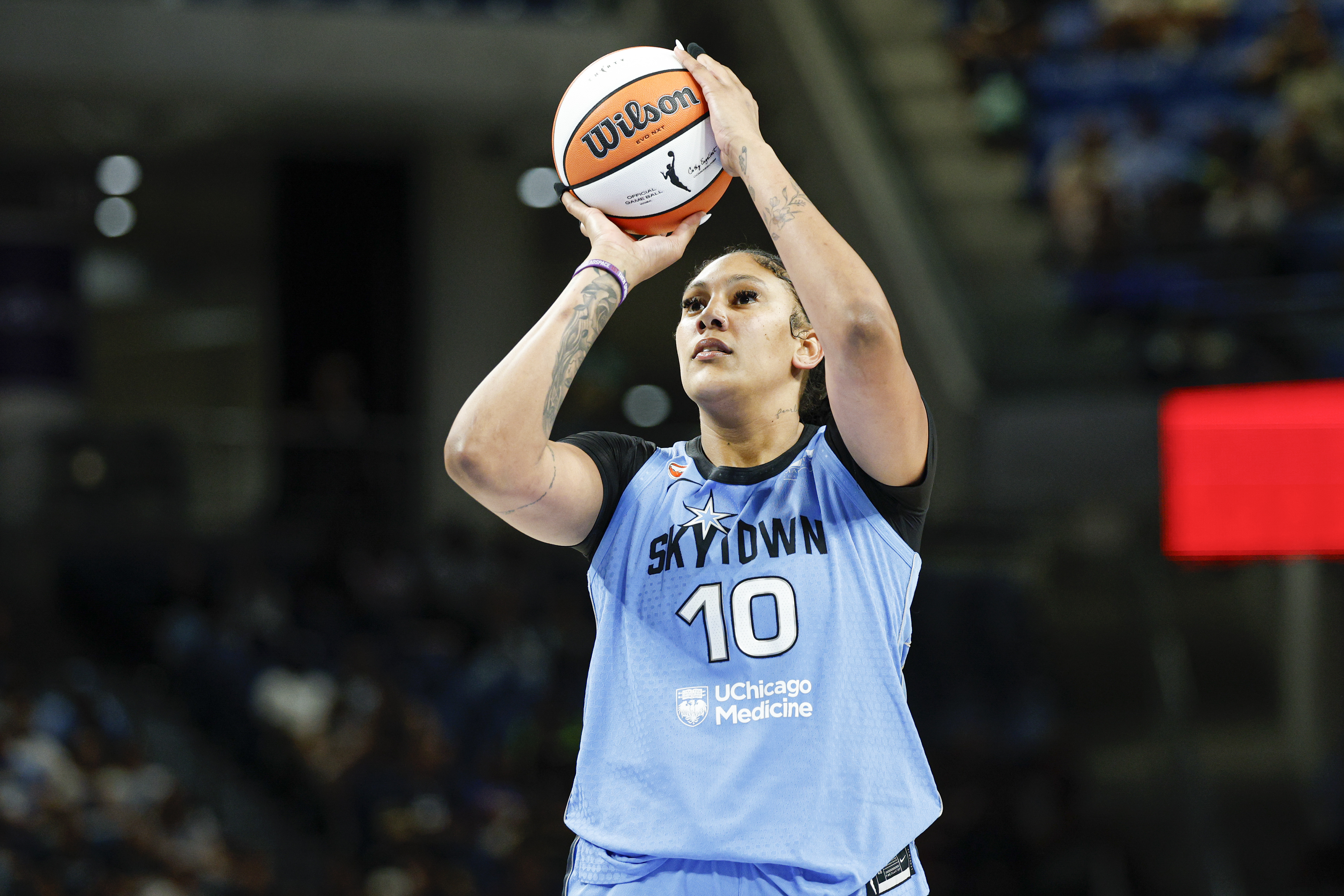 Chicago Sky center Kamilla Cardoso (10) shoots a free throw as we break down our Sky vs. Storm prediction.