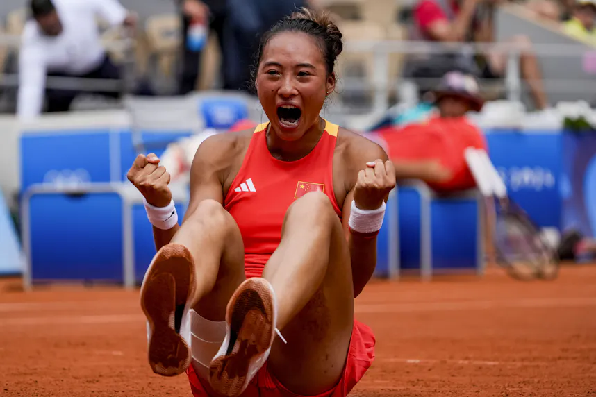 Qinwen Zheng celebrates winning against Iga Swiatek as we offer our best picks and predictions for the Olympics women's final between Zheng and Donna Vekic.