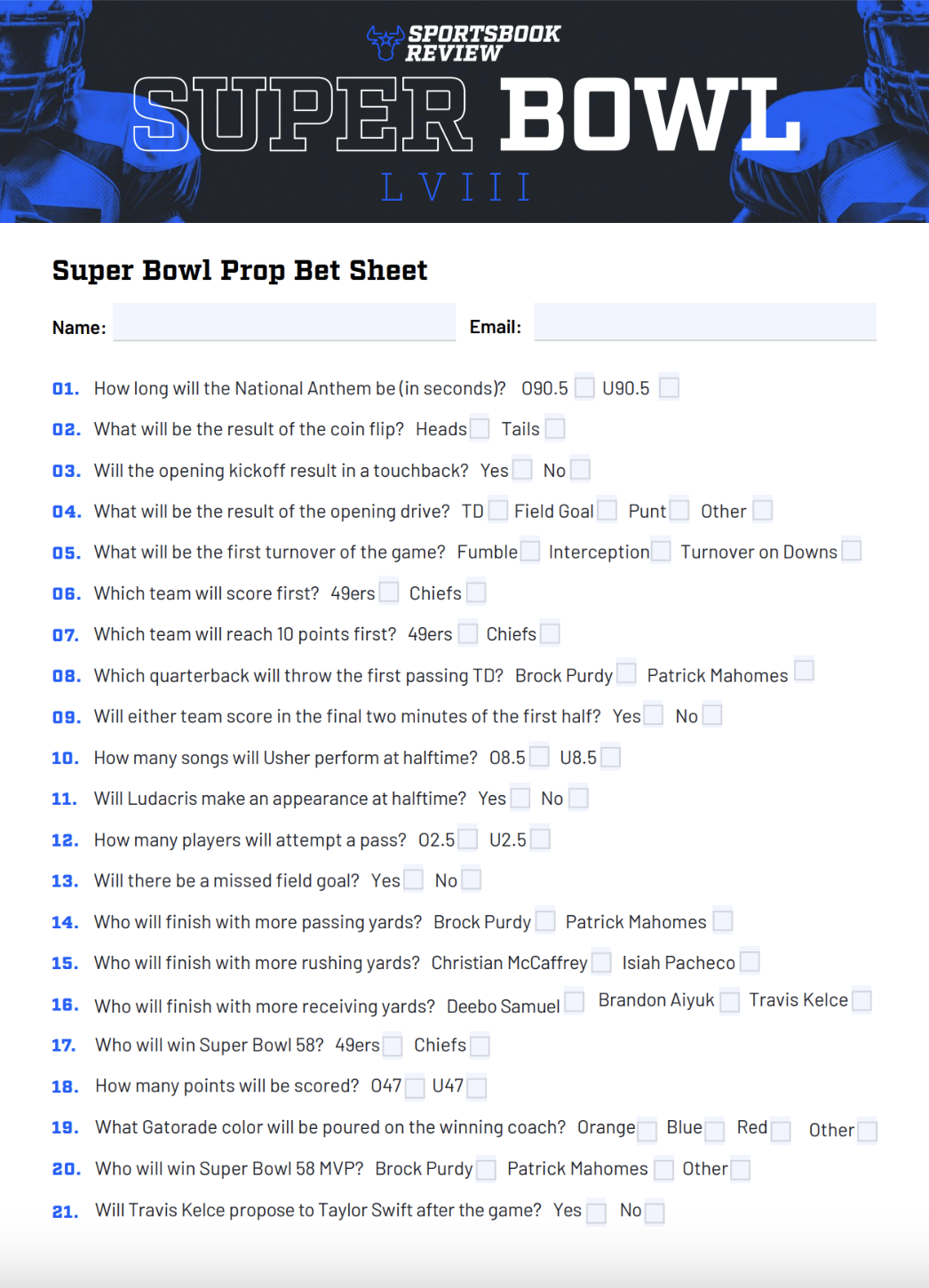 Super Bowl Prop Bet Sheet PDF: Free Printable Props List For Fun Party Game