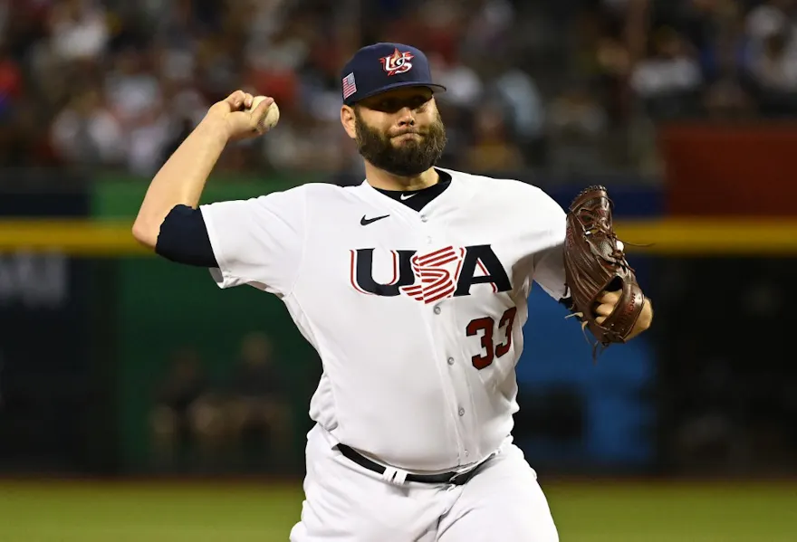 Lance Lynn #33 of the United States pitches as we look at our top USA vs. Venezuela picks