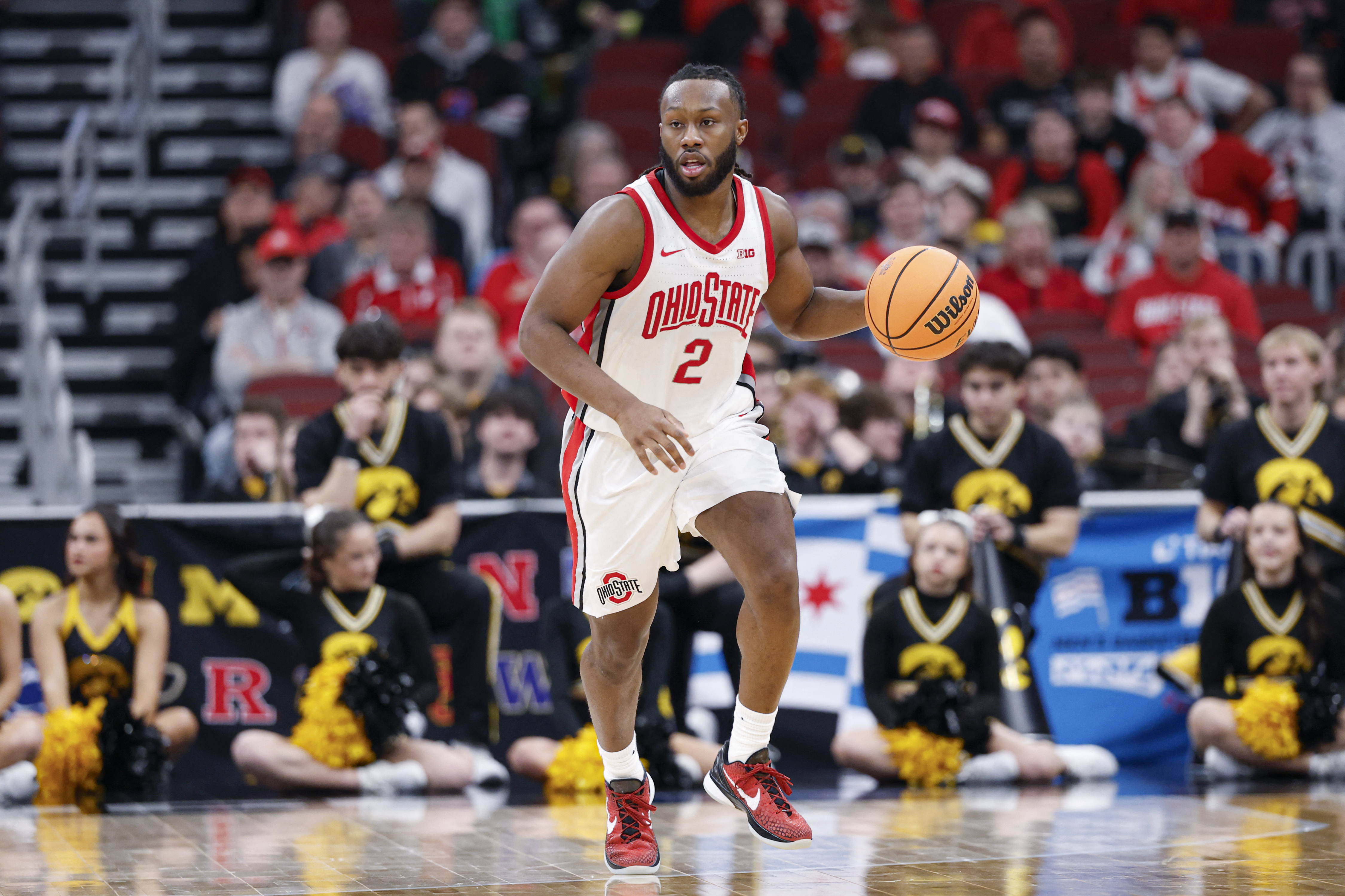 Ohio State Buckeyes guard Bruce Thornton (2) brings the ball up court as we look at our TCU vs. Ohio State prediction and parlay today