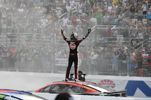 NASCAR Cup Series driver Christopher Bell (20) celebrates as we offer our best USA Today 301 expert picks and prediction for Sunday's race at New Hampshire Motor Speedway.