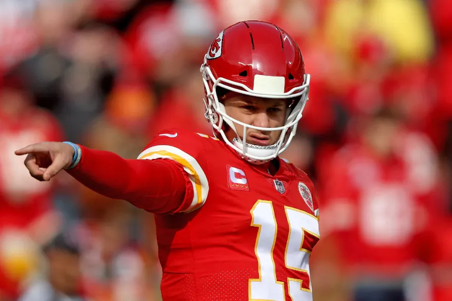 Quarterback Patrick Mahomes of the Kansas City Chiefs motions from the line of scrimmage against the Cincinnati Bengals during the AFC Championship Game at Arrowhead Stadium in Kansas City, Missouri. Photo by Jamie Squire/ Getty Images via AFP.