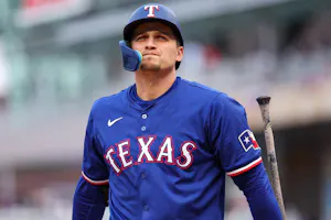 Corey Seagerof the Texas Rangers reacts to his strike out as we look at our MLB Best Bets for Saturday