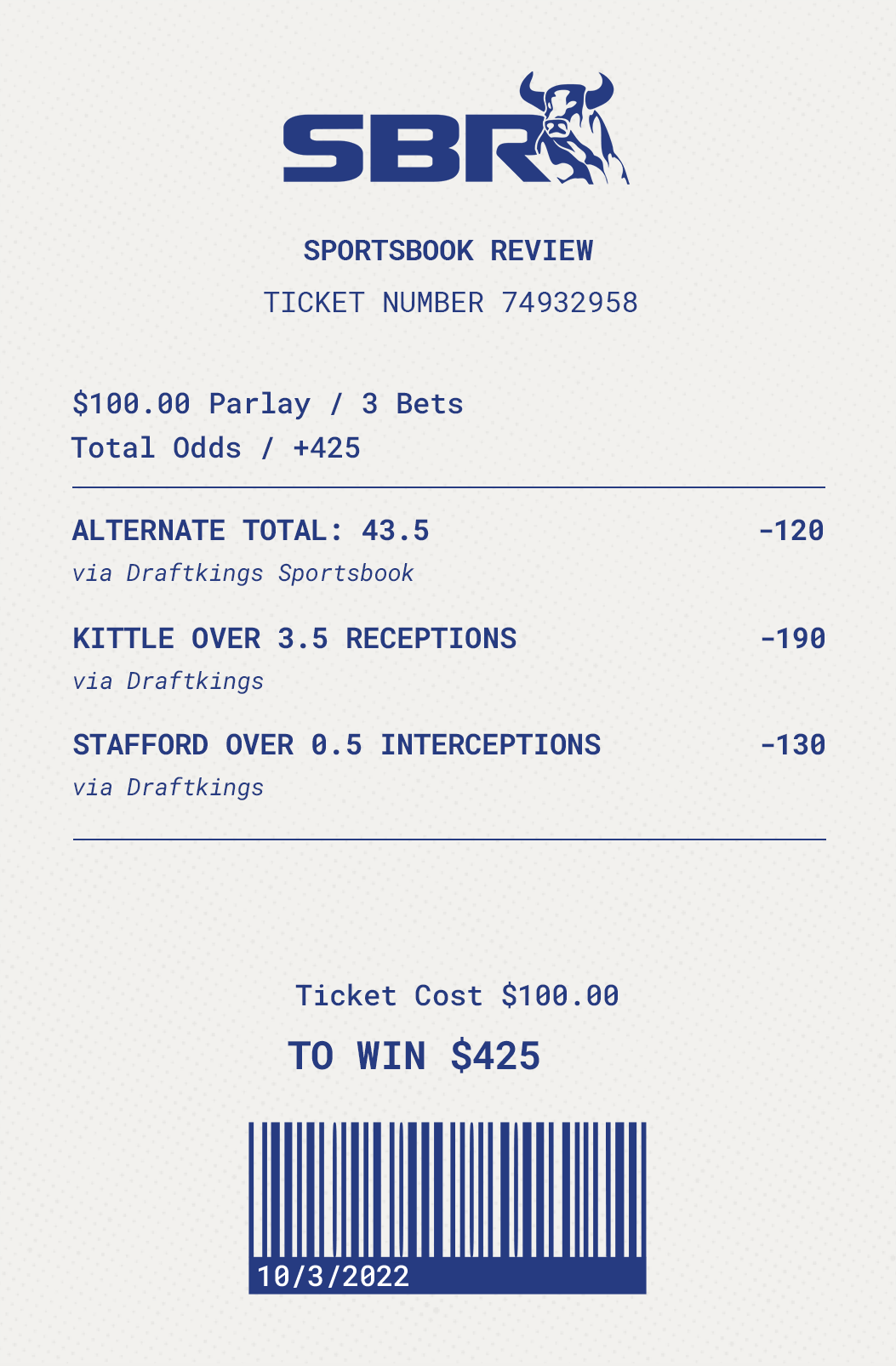 Sbr Betting TicketParlay Three Picks
