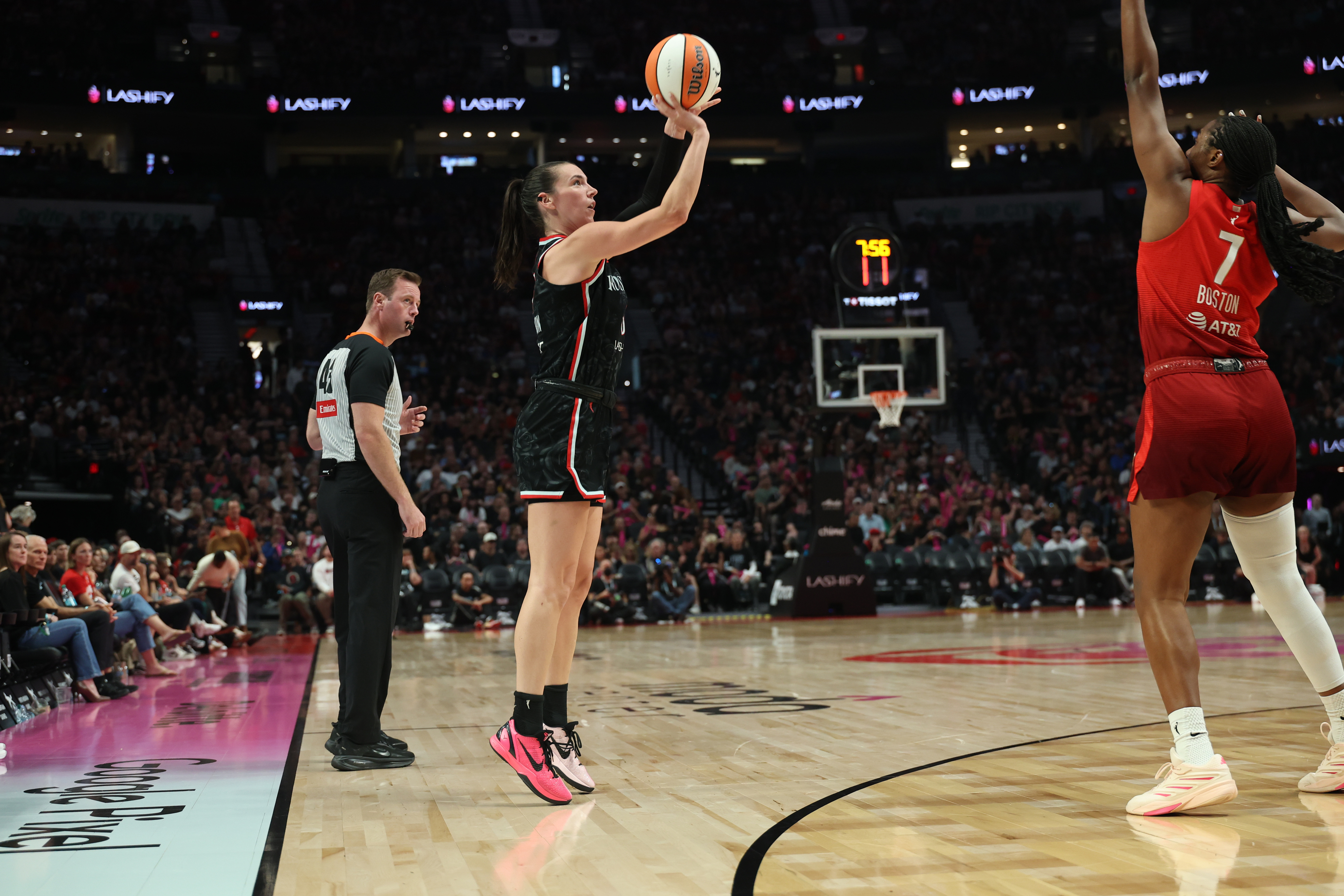 Portland Fire forward Bridget Carleton (6) shoots the ball as she is featured in our Sparks vs. Fire prediction.