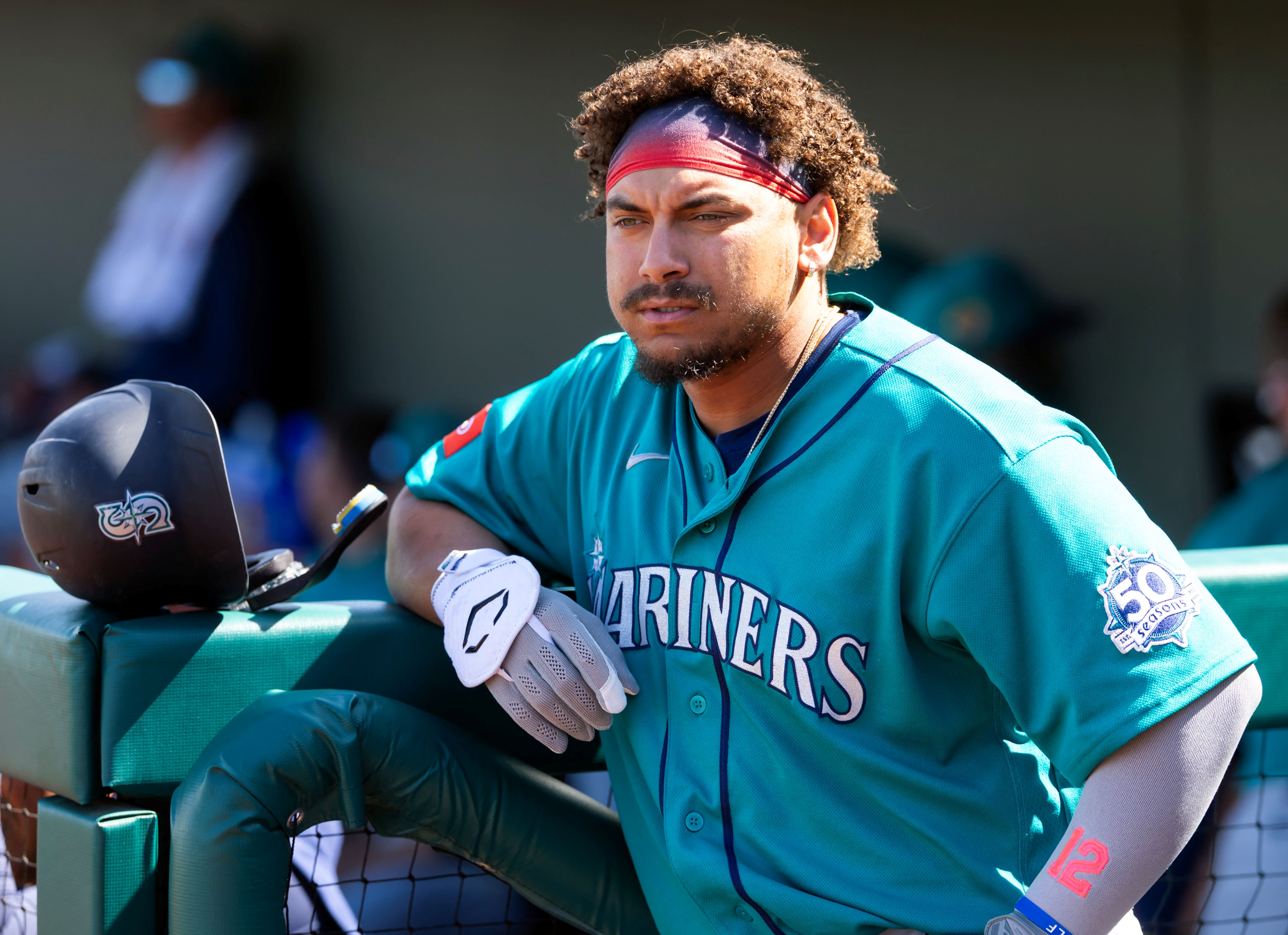 Seattle Mariners infielder Josh Naylor looks on, and we're taking him to hit a home run as part of our Colombia vs. Canada predictions.