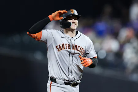 Patrick Bailey of the San Francisco Giants rounds the bases after hitting a grand slam against the New York Mets as we look at our Giants-Diamondbacks player props.
