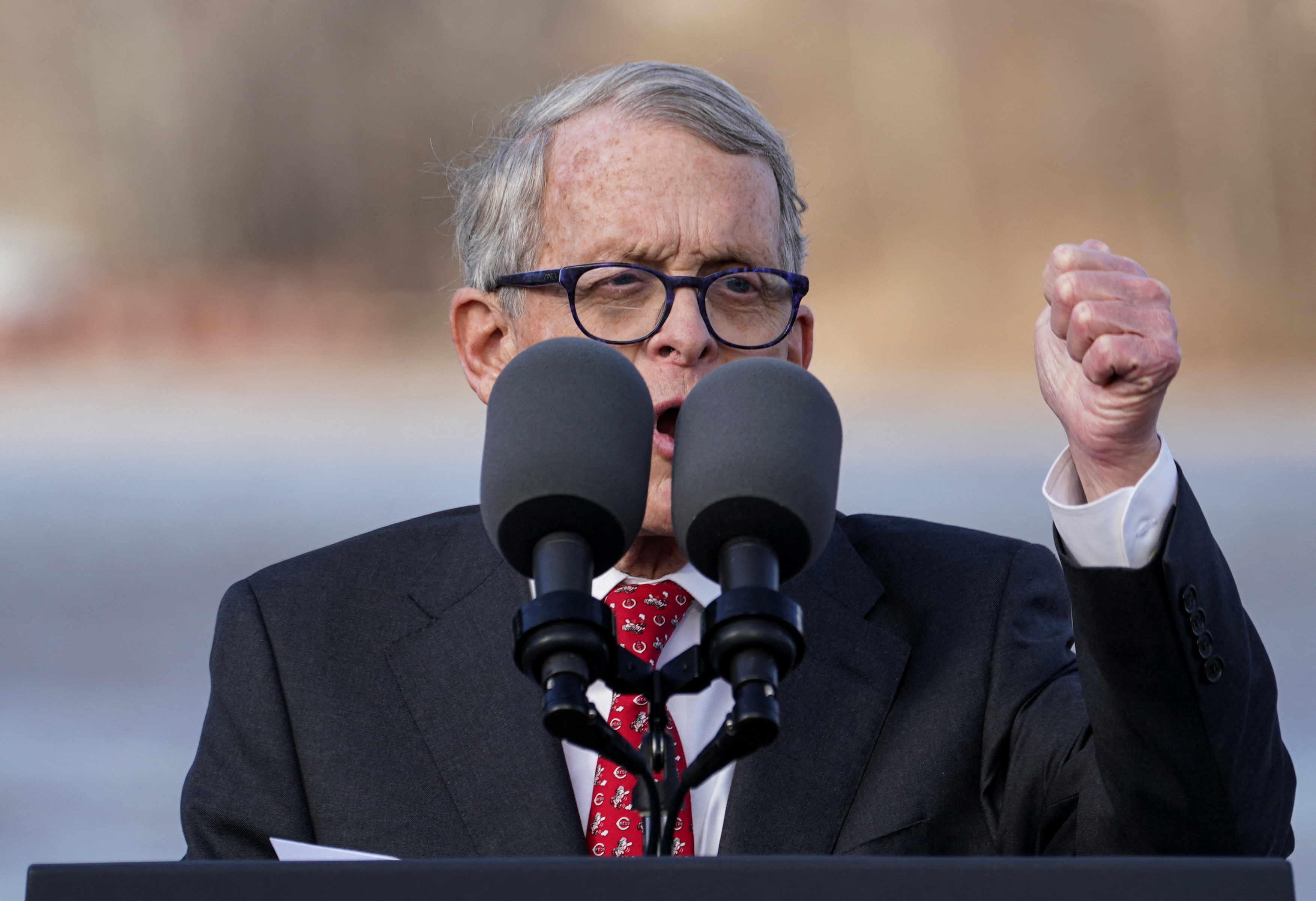 Ohio Governor Mike DeWine speaks at an event, as we review his recent comments on Ohio sports betting legalization. 
