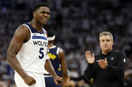 Anthony Edwards of the Minnesota Timberwolves reacts against the Denver Nuggets, and we offer our top Timberwolves vs. Nuggets player props based on the best NBA odds.