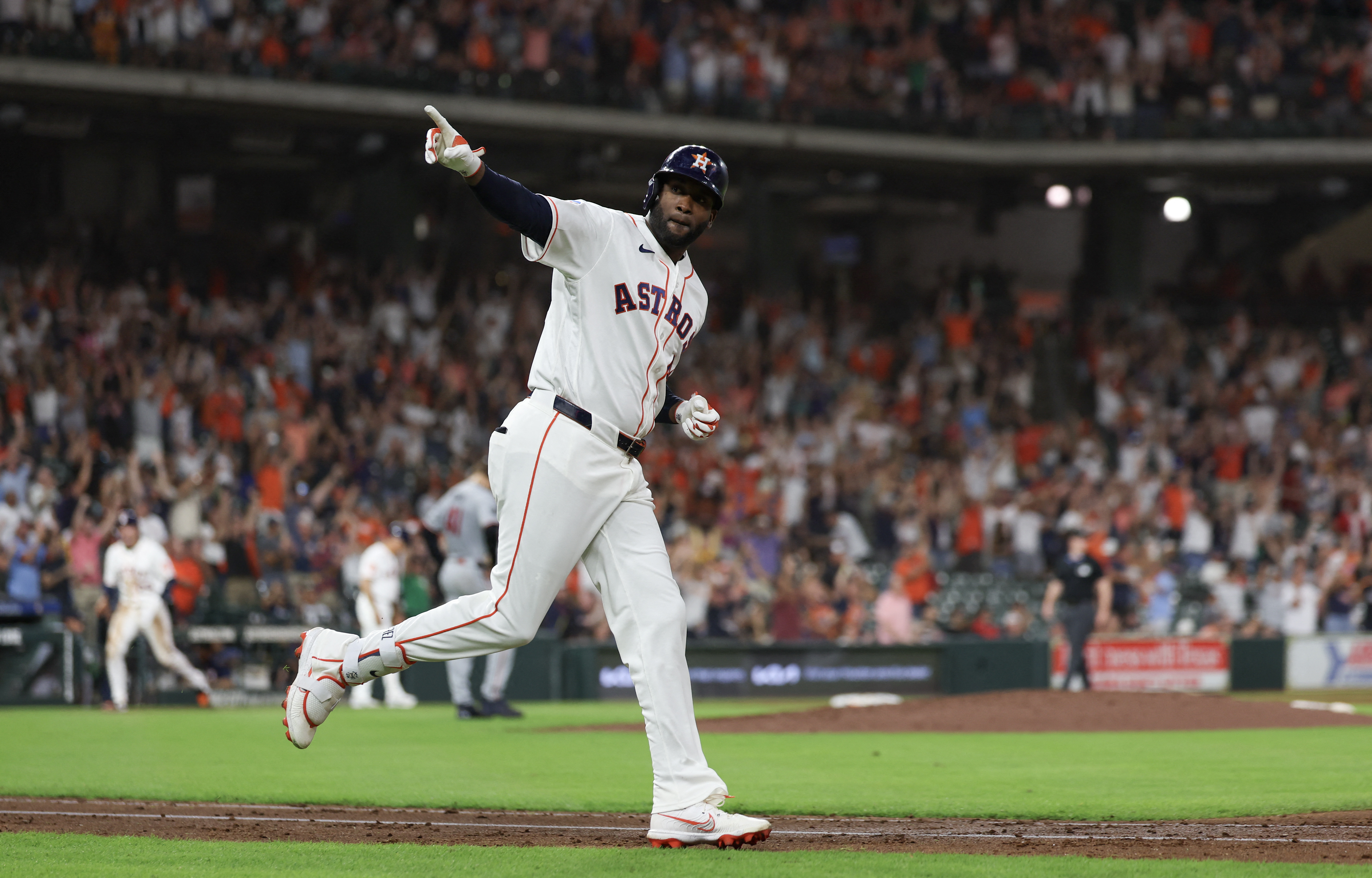 Houston Astros left fielder Yordan Alvarez - who's featured in my MLB All-Star Game MVP predictions - reacts after hitting a grand slam. 