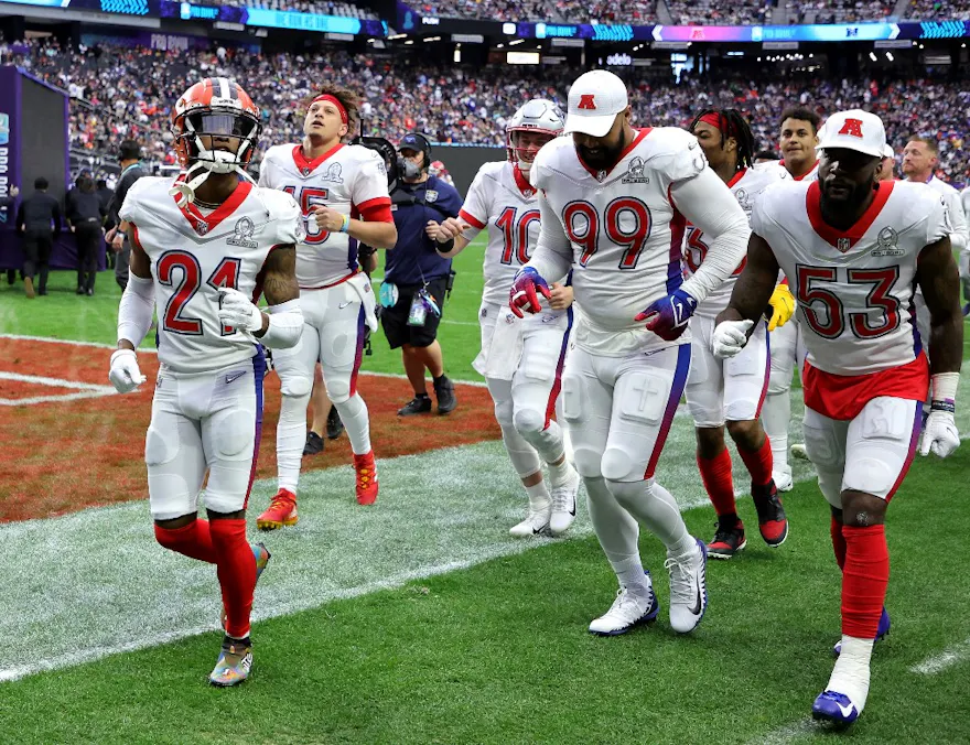 AFC players walk off the field at halftime during the 2022 NFL Pro Bowl against the NFC at Allegiant Stadium on February 06, 2022 in Las Vegas, Nevada. Photo by Ethan Miller Getty Images via AFP.