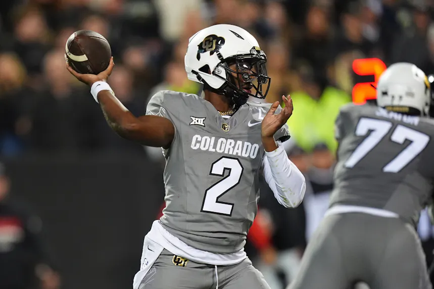 Colorado Buffaloes quarterback Shedeur Sanders prepares to pass against the Cincinnati Bearcats as we offer our Colorado vs. Texas Tech prediction.