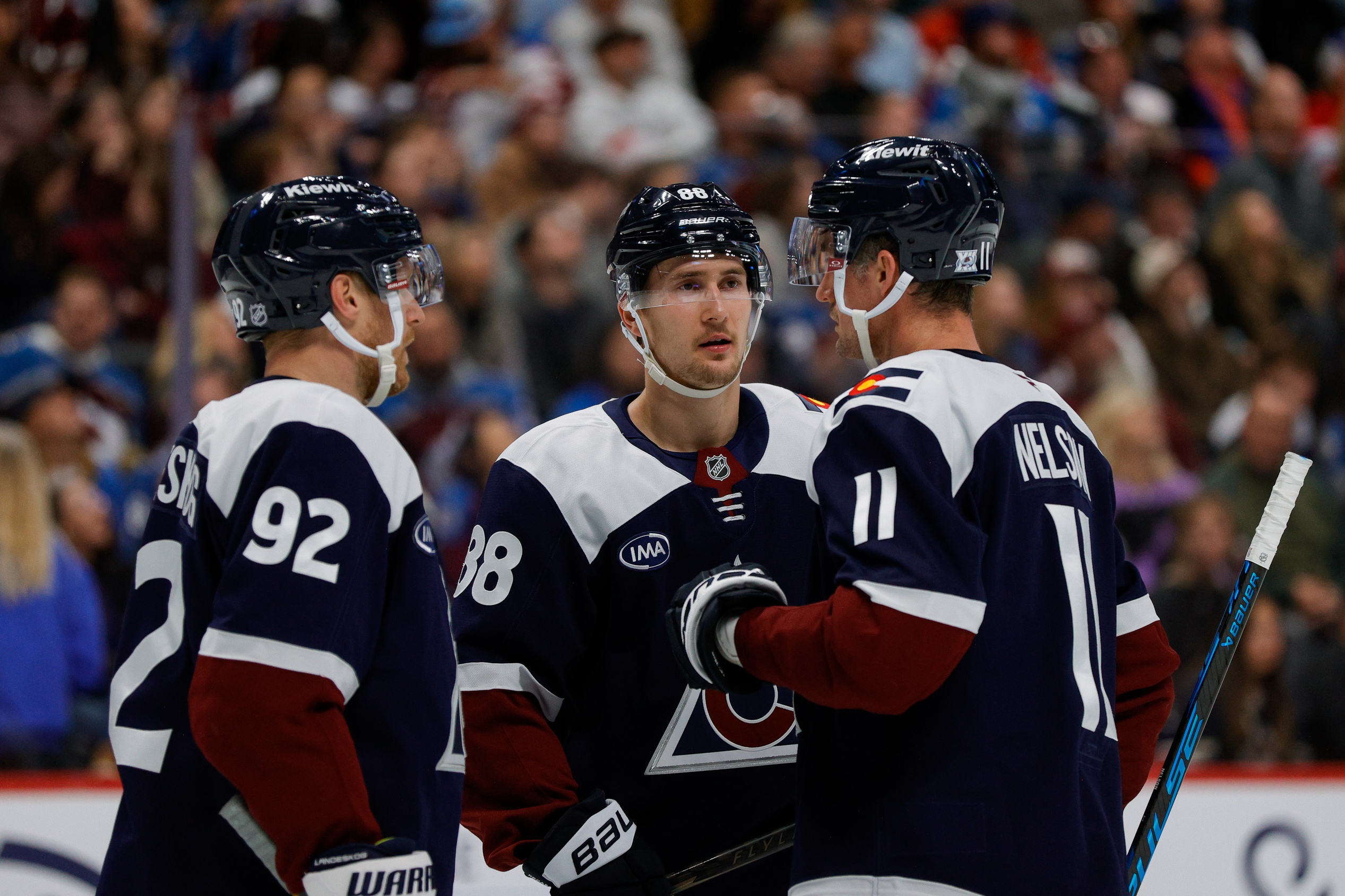 Martin Necas, left wing Gabriel Landeskog, center Brock Nelson in action as we provide the Stanley Cup odds. 
