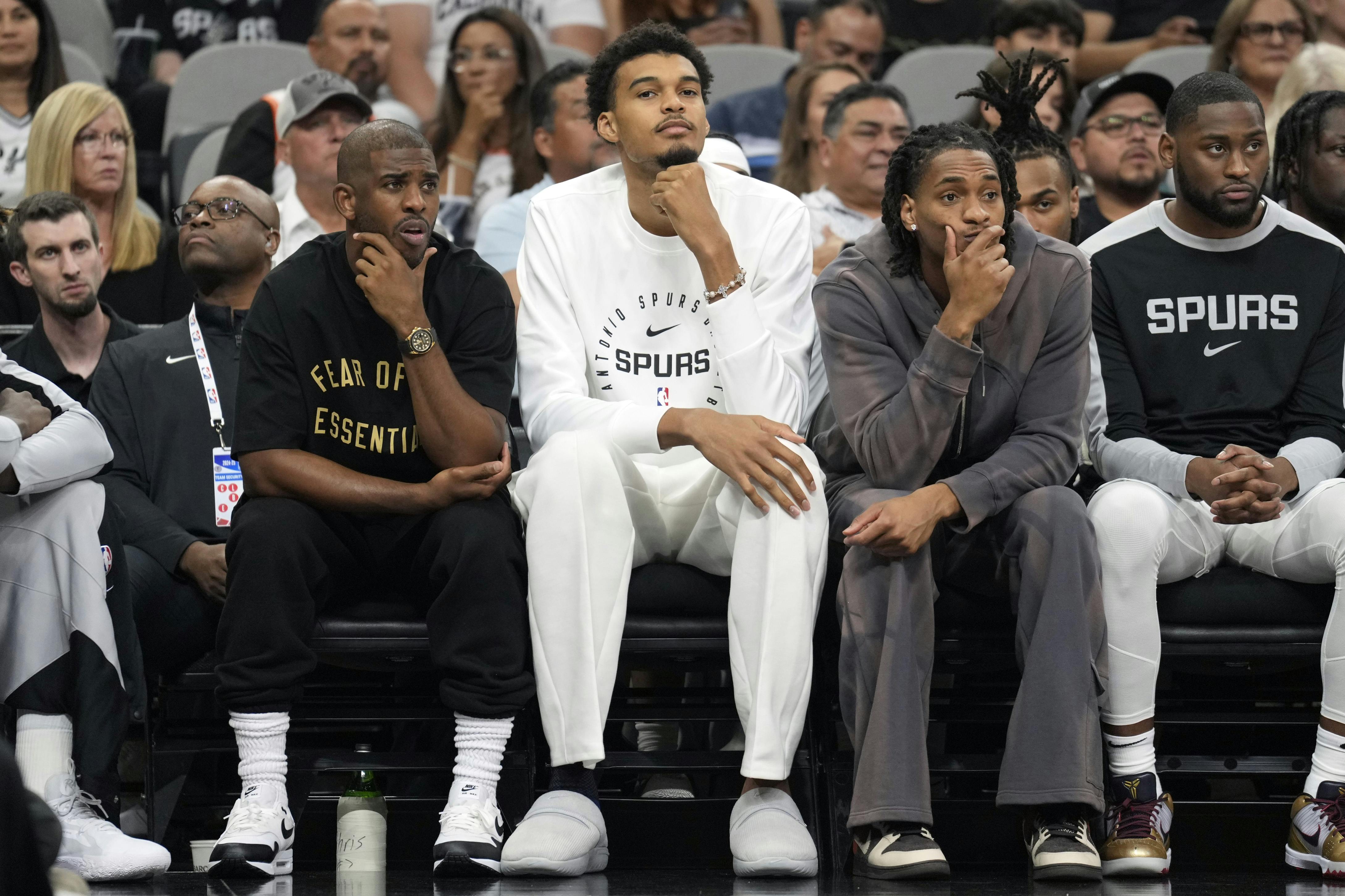 San Antonio Spurs center Victor Wembanyama and guards Chris Paul and Devin Vassell sit out the preseason game against the Oklahoma City Thunder.