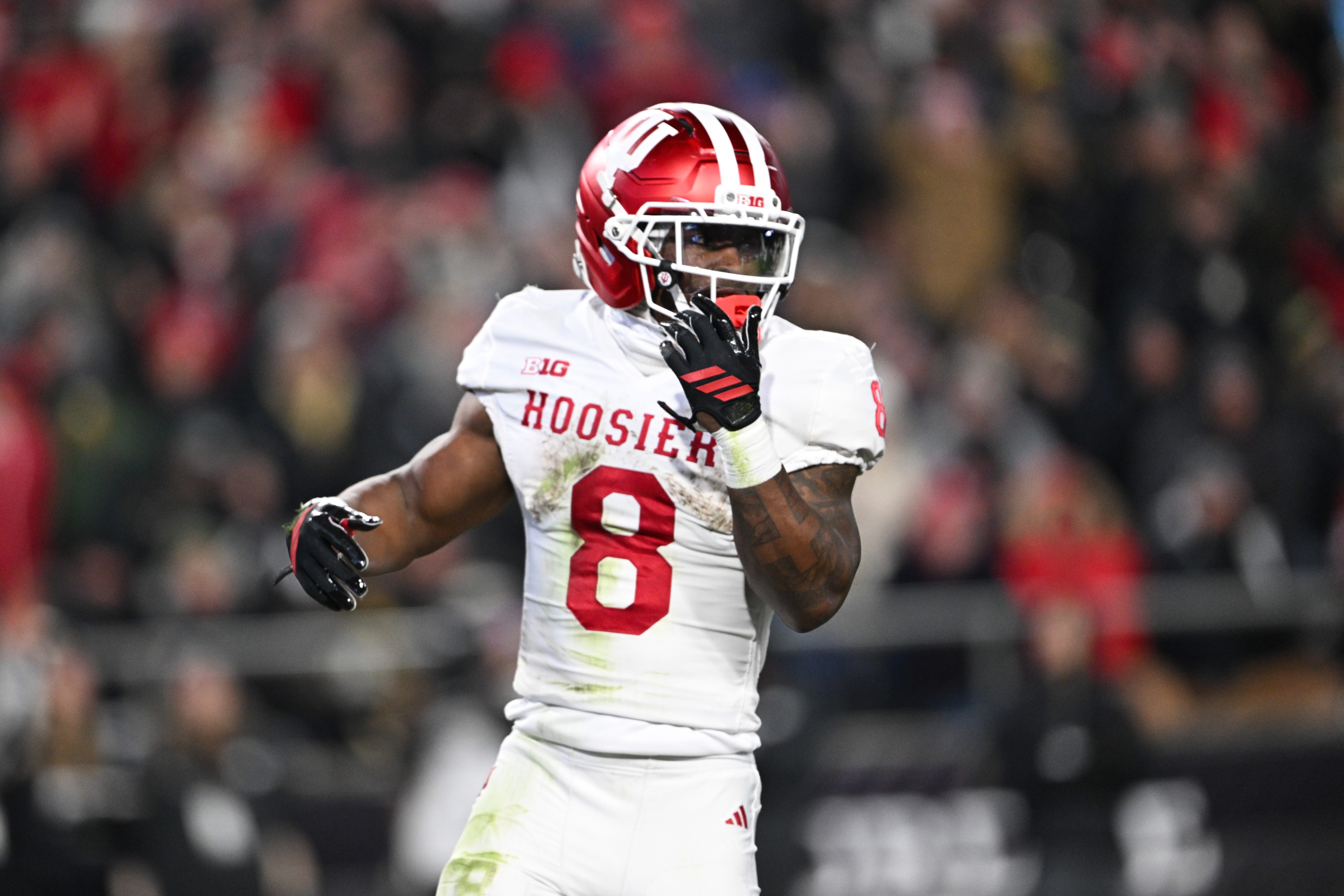Indiana Hoosiers running back Kaelon Black celebrates as we make our best Alabama vs. Indiana anytime touchdown scorer predictions.