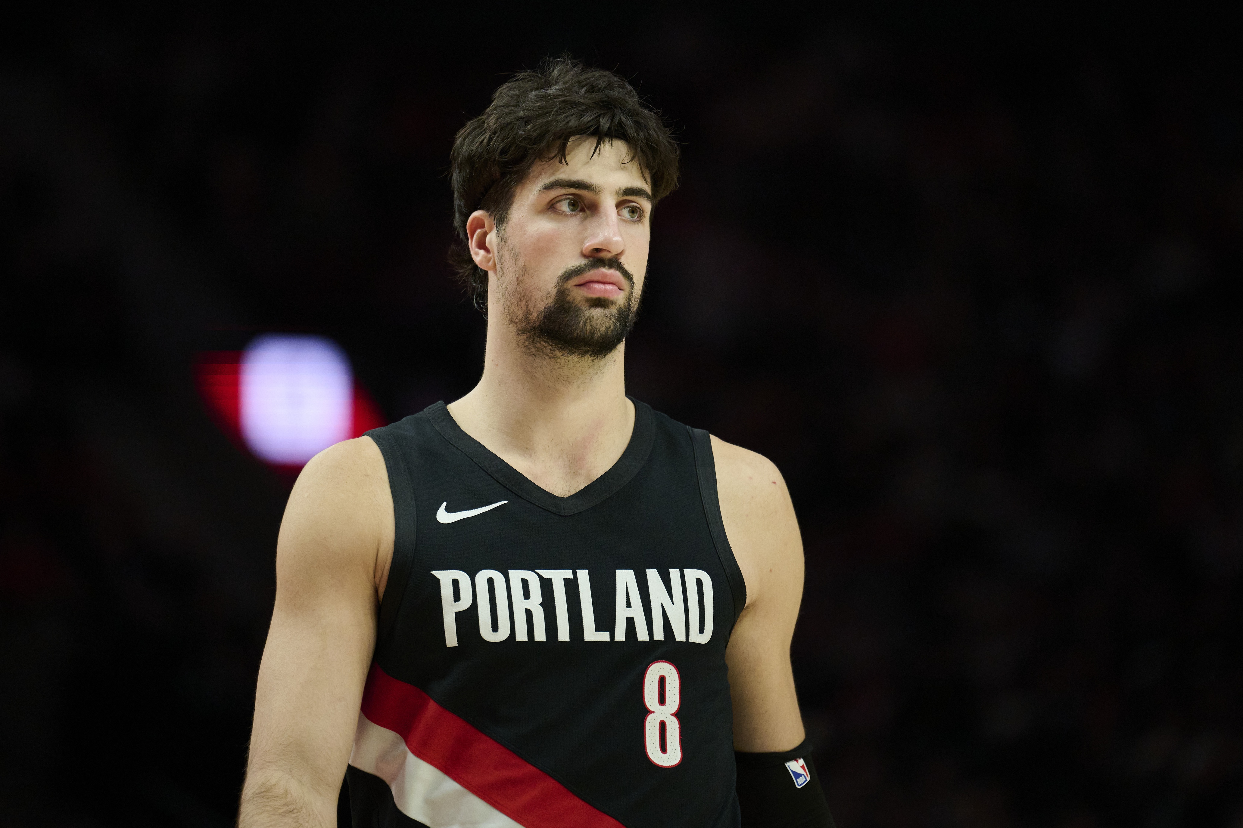 Portland Trail Blazers forward Deni Avdija (8) looks on as we break down the NBA Most Improved Player odds.