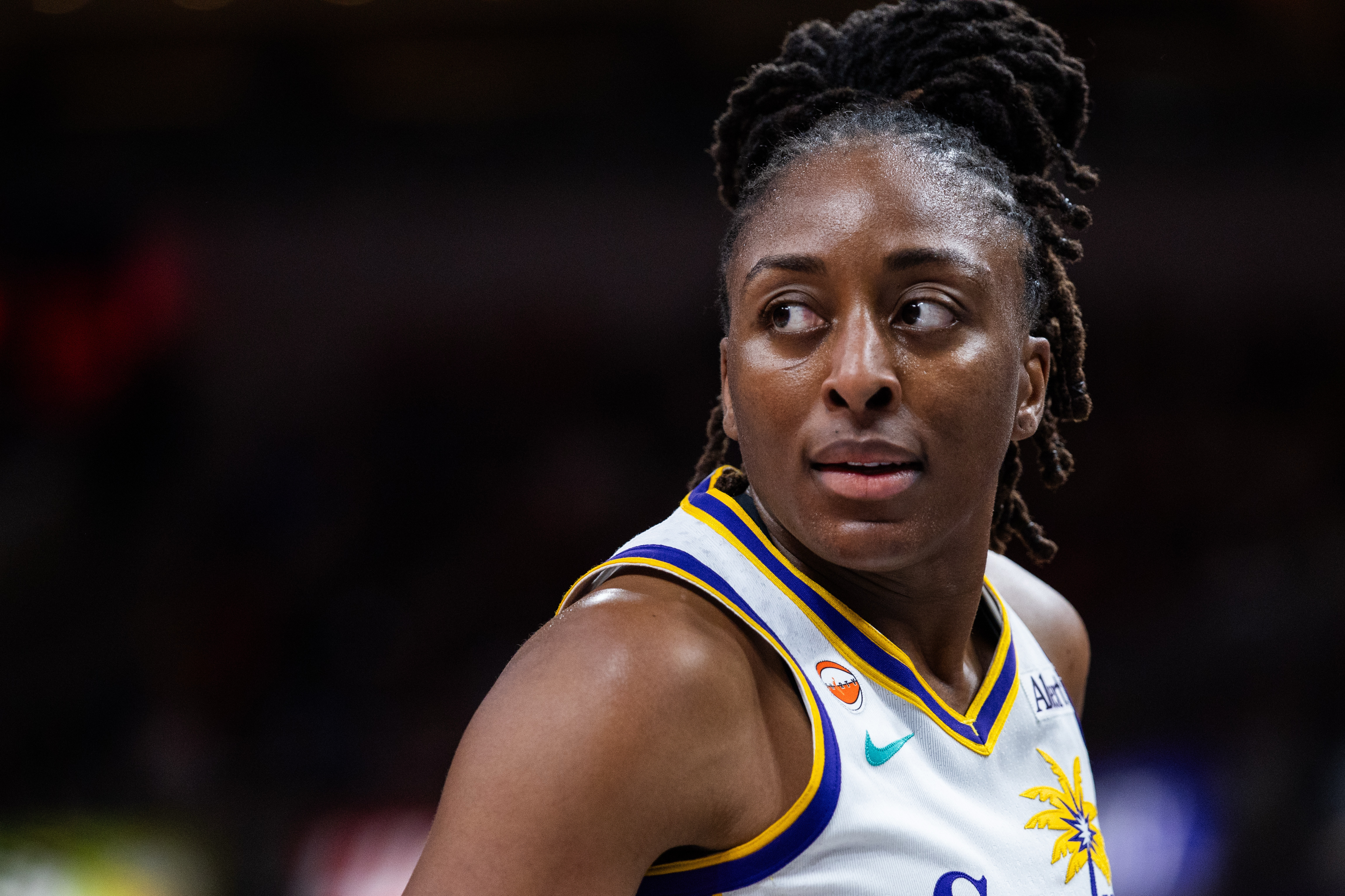 Los Angeles Sparks forward Nneka Ogwumike - who's featured in my Sparks vs. Dream prediction - in the first half against the Indiana Fever at Gainbridge Fieldhouse. 