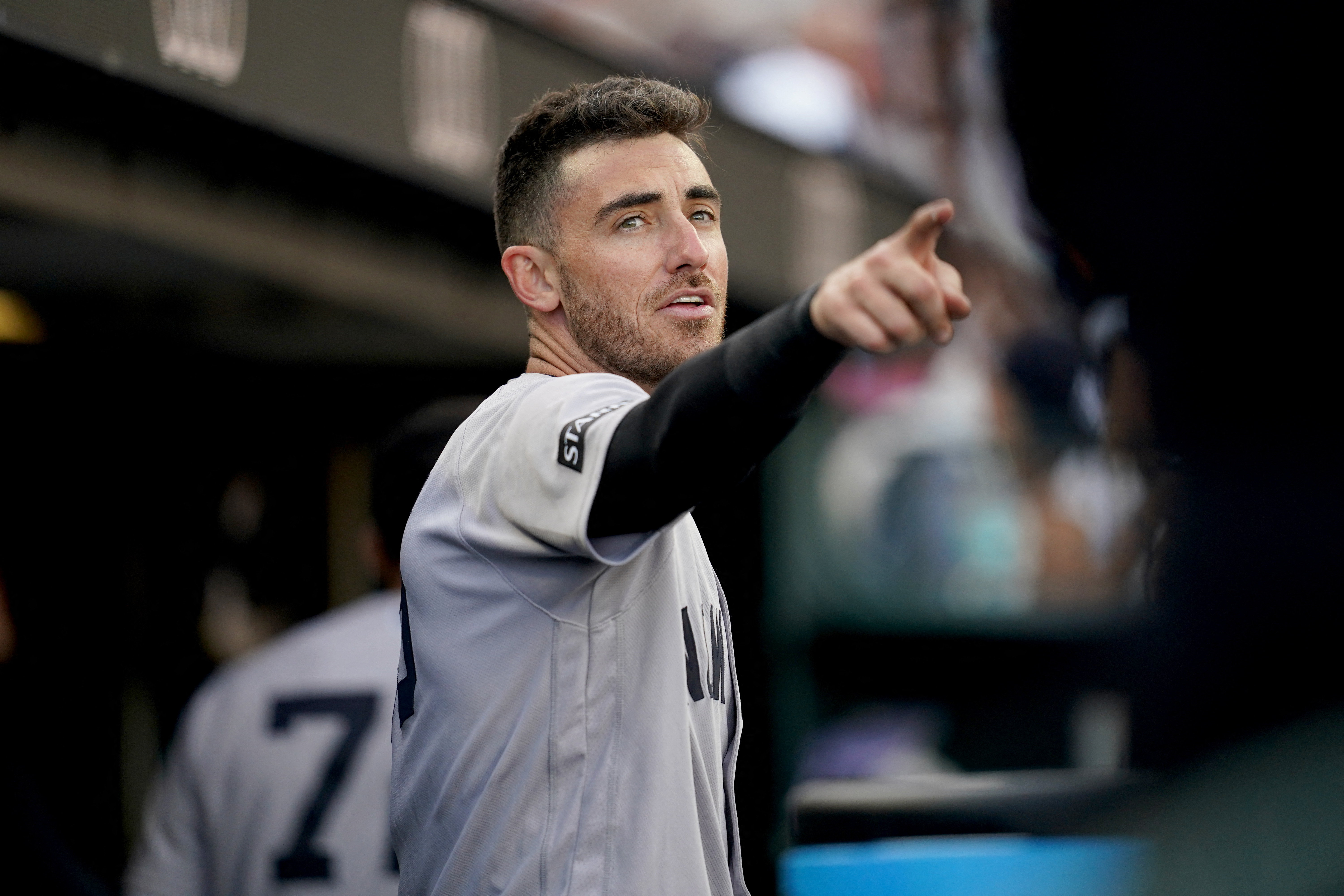 New York Yankees left fielder Cody Bellinger stands in the dugout after scoring, and he's featured in my White Sox vs. Yankees win probability.