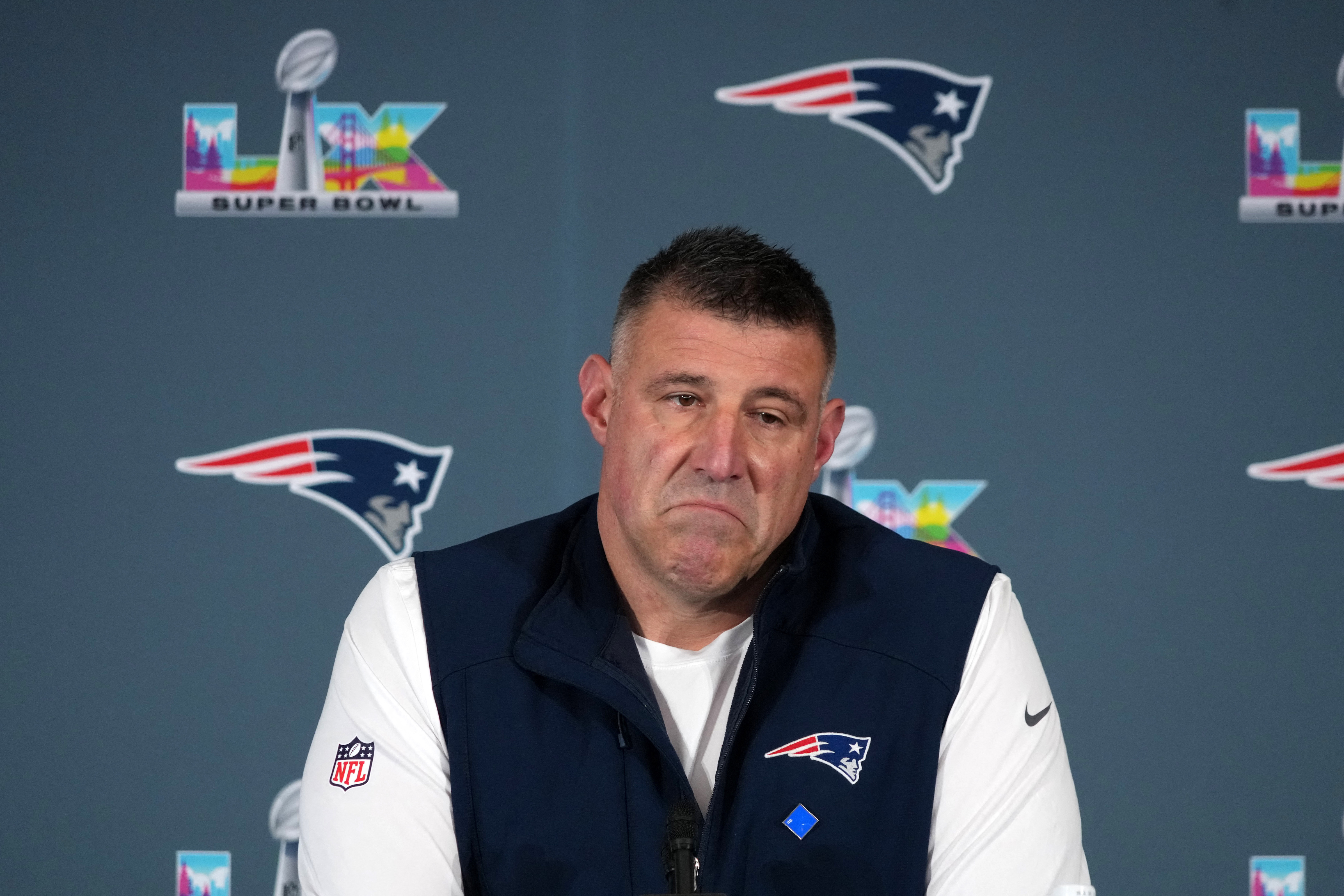 New England Patriots head coach Mike Vrabel speaks to the media as we look to answer, are the Patriots the worst team in Super Bowl history?