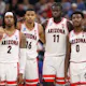 Caleb Love, Keshad Johnson, Oumar Ballo, and Jaden Bradley of the Arizona Wildcats look on as Pelle Larsson shoots free throws against the Dayton Flyers, and we offer our top Clemson vs. Arizona player props based on the best NCAAB odds.