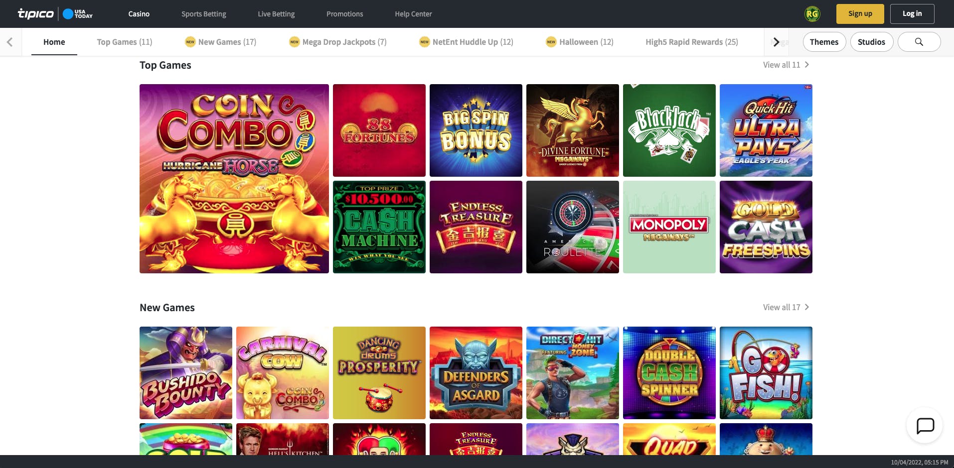 Tipico casino homepage<br>
