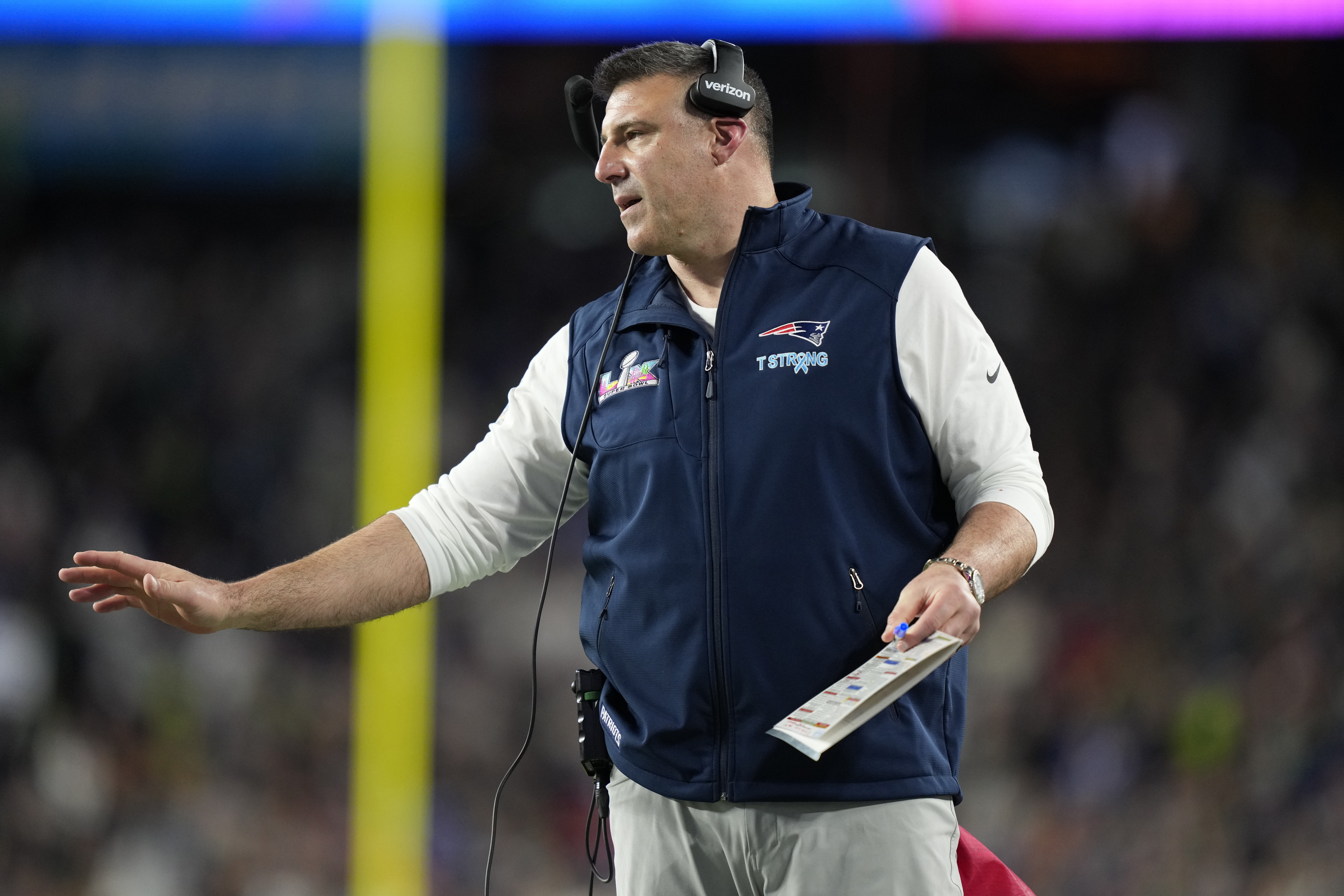 New England Patriots head coach Mike Vrabel. Will Mike Vrabel be the Patriots' coach in Week 1? We break it down.