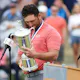 Jon Rahm of Spain celebrates with the trophy after winning during the final round of the 2021 U.S. Open and is the favorite by the 2023 U.S. Open odds.