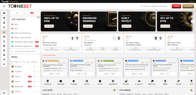 ToonieBet Sportsbook sports markets page in desktop view.