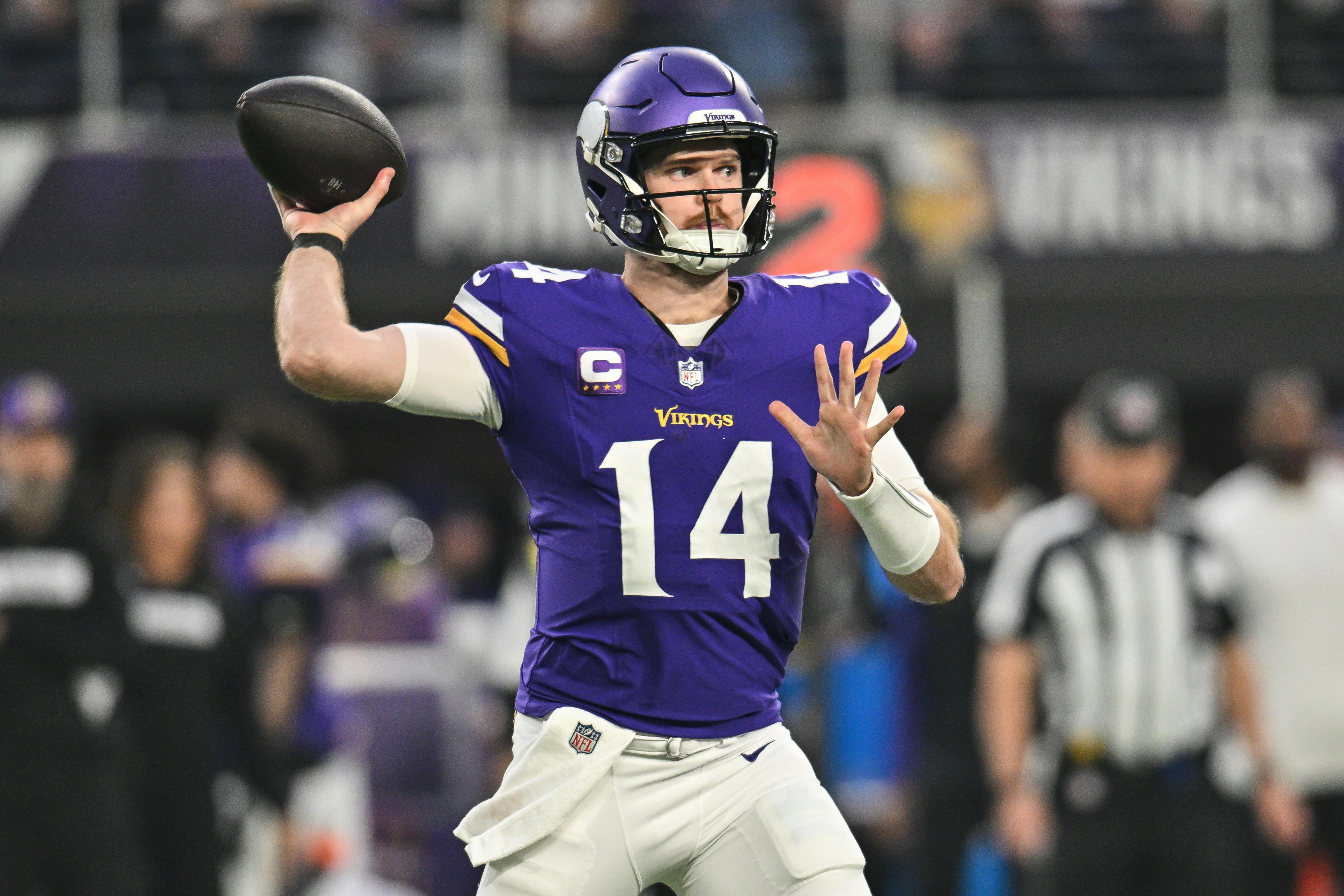 Minnesota Vikings quarterback Sam Darnold throws a pass as we examine the NFL Coach of the Year odds entering Week 18.