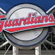 The new Cleveland Guardians logo hangs on the exterior of Progressive Field prior to the home opener against the San Francisco Giants as we look at Fanatics sportsbook.