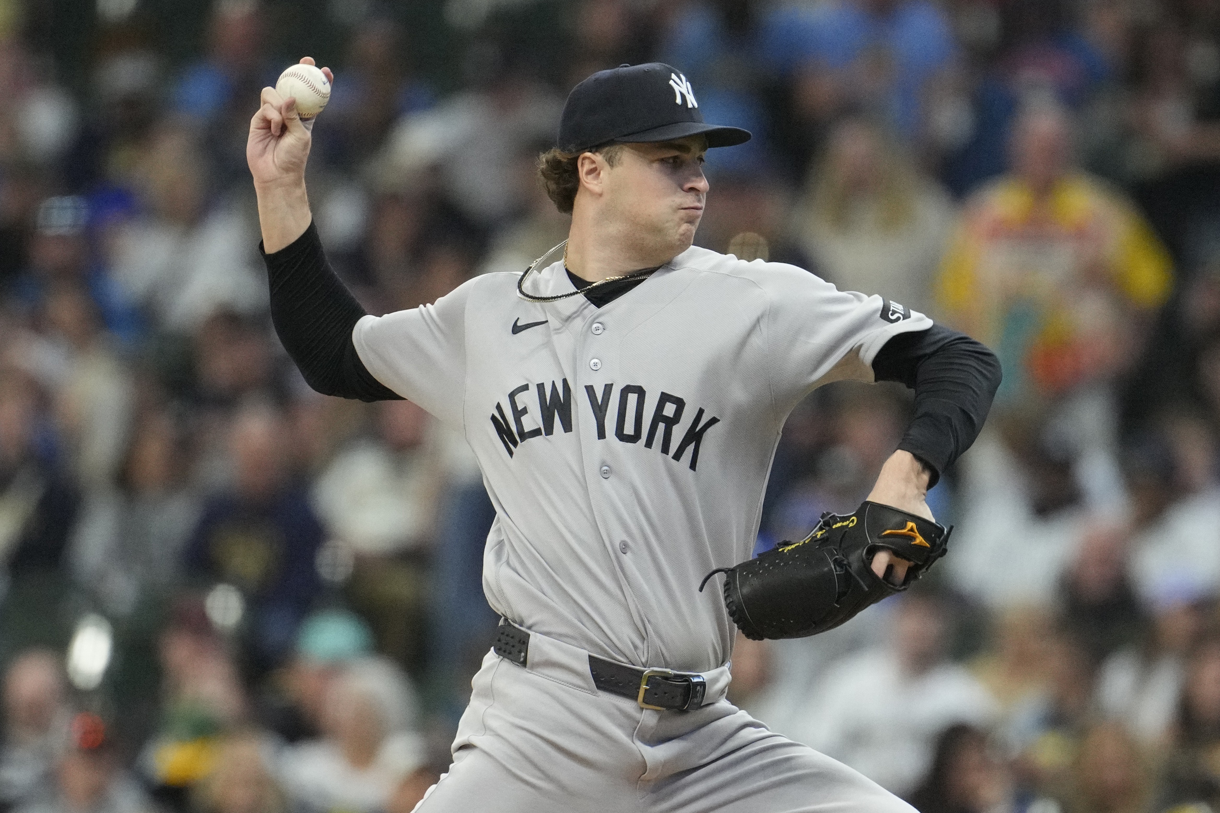 New York Yankees pitcher Cam Schlittler (31) delivers a pitch as we break down our MLB Cy Young odds.