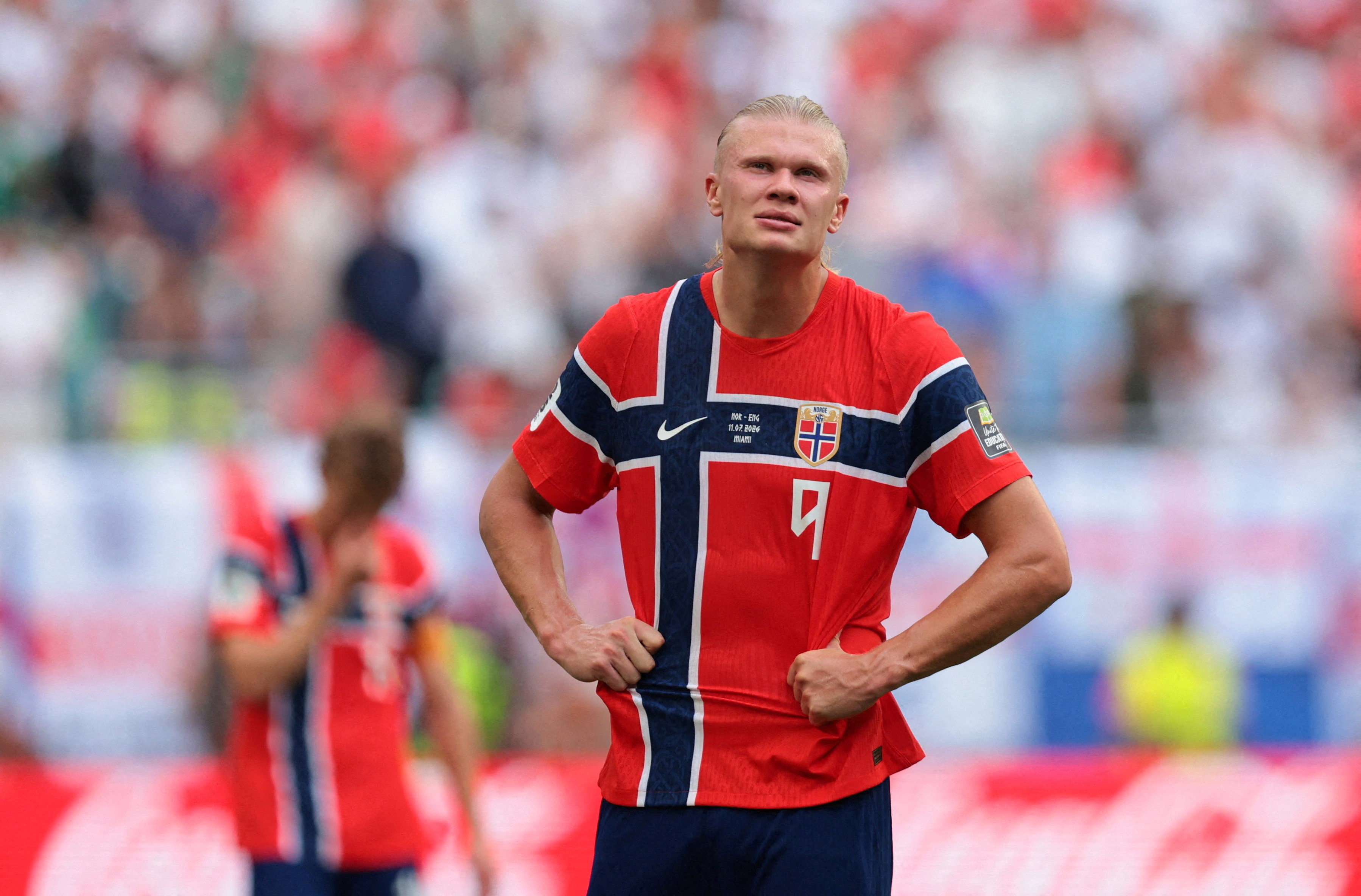 Pictured: Norwegian superstar Erling Haaland looks on as we break down our Norway vs. Portugal Prediction. Photo by IMAGN IMAGES via Reuters/Sam Navarro.