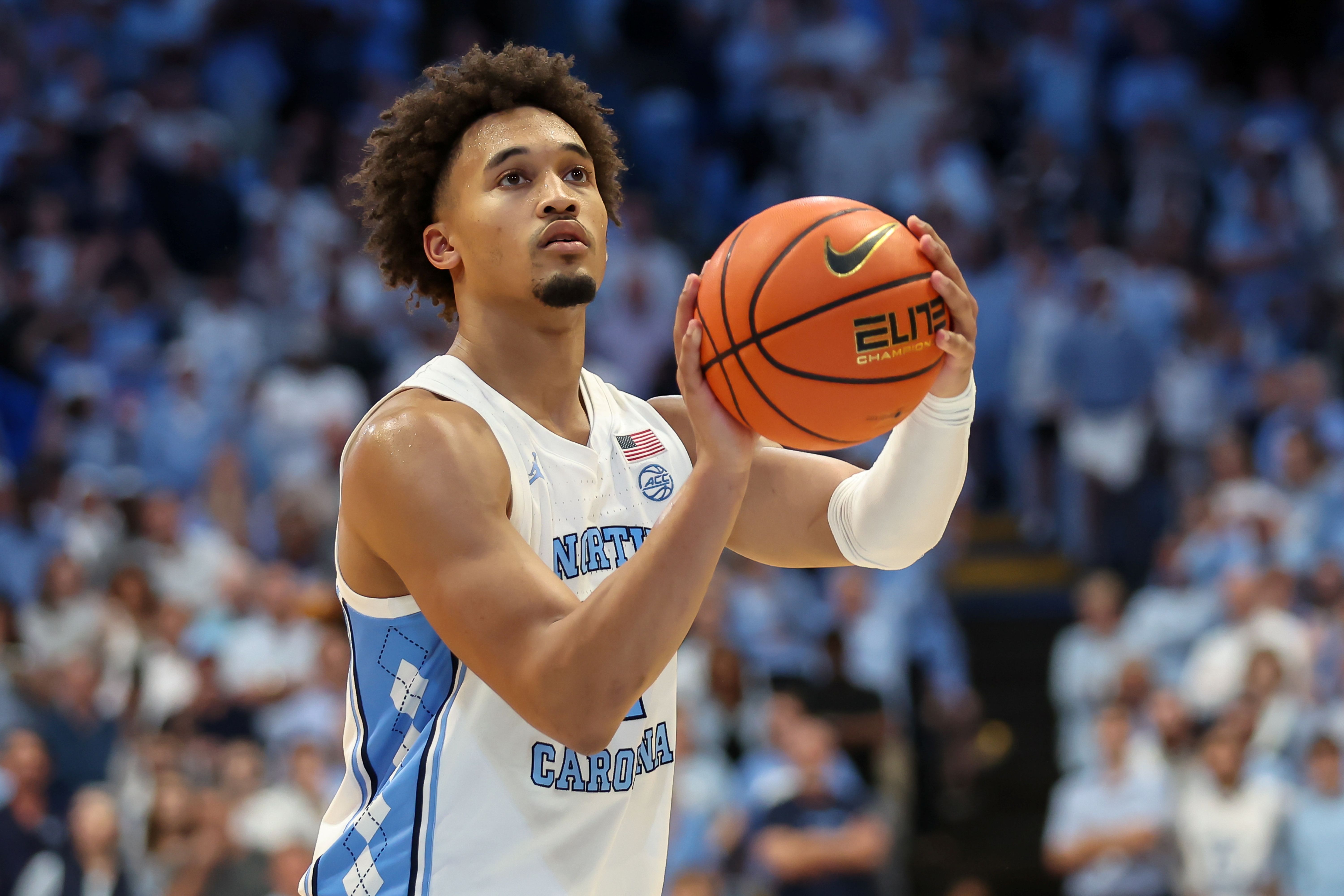 North Carolina Tar Heels guard Seth Trimble prepares for a free throw, and he's key as we look at our UNC vs Virginia prediction