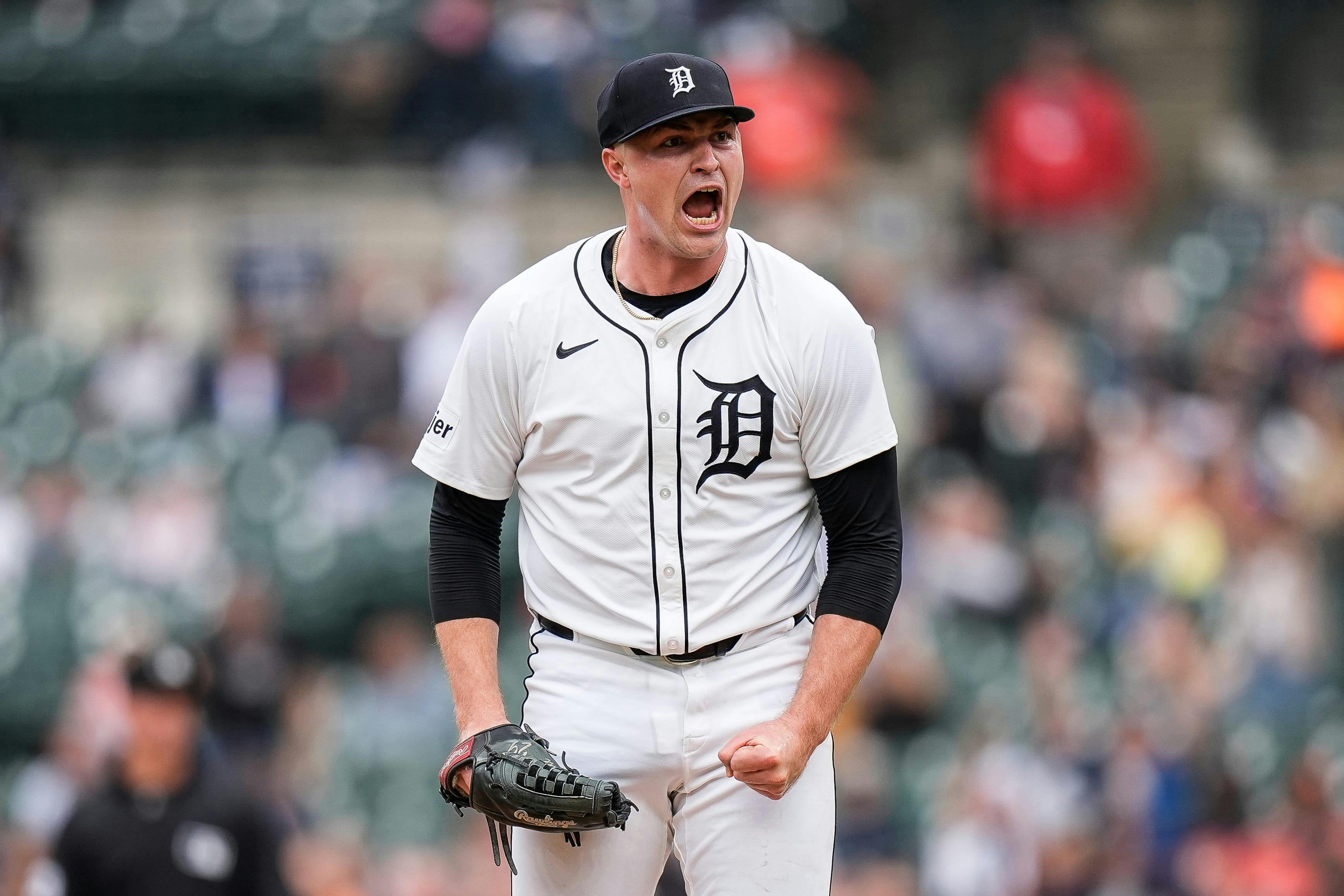 Detroit Tigers pitcher Tarik Skubal celebrates after striking out Tampa Bay Rays left fielder Christopher Morel as we analyze the strikeout leader odds.