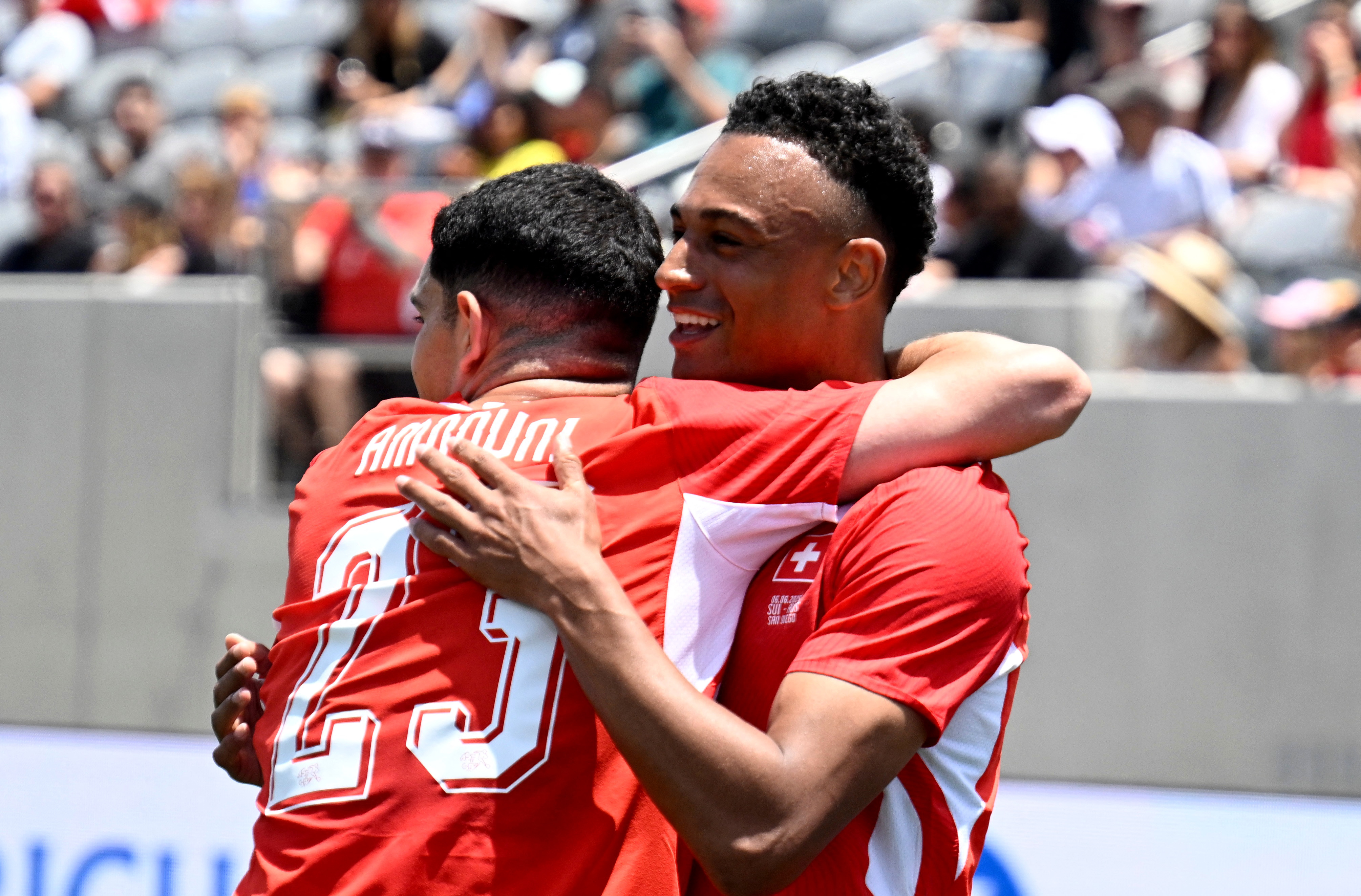 Switzerland's Dan Ndoye celebrates scoring their first goal as we break down ourQatar vs. Switzerland prediction.