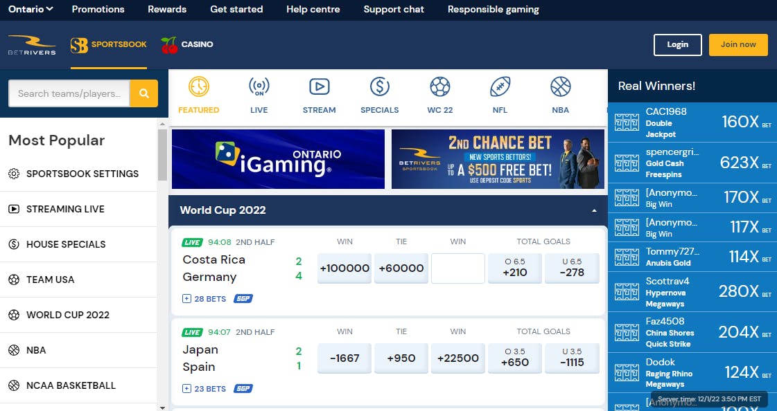 BetRivers sportsbook homepage