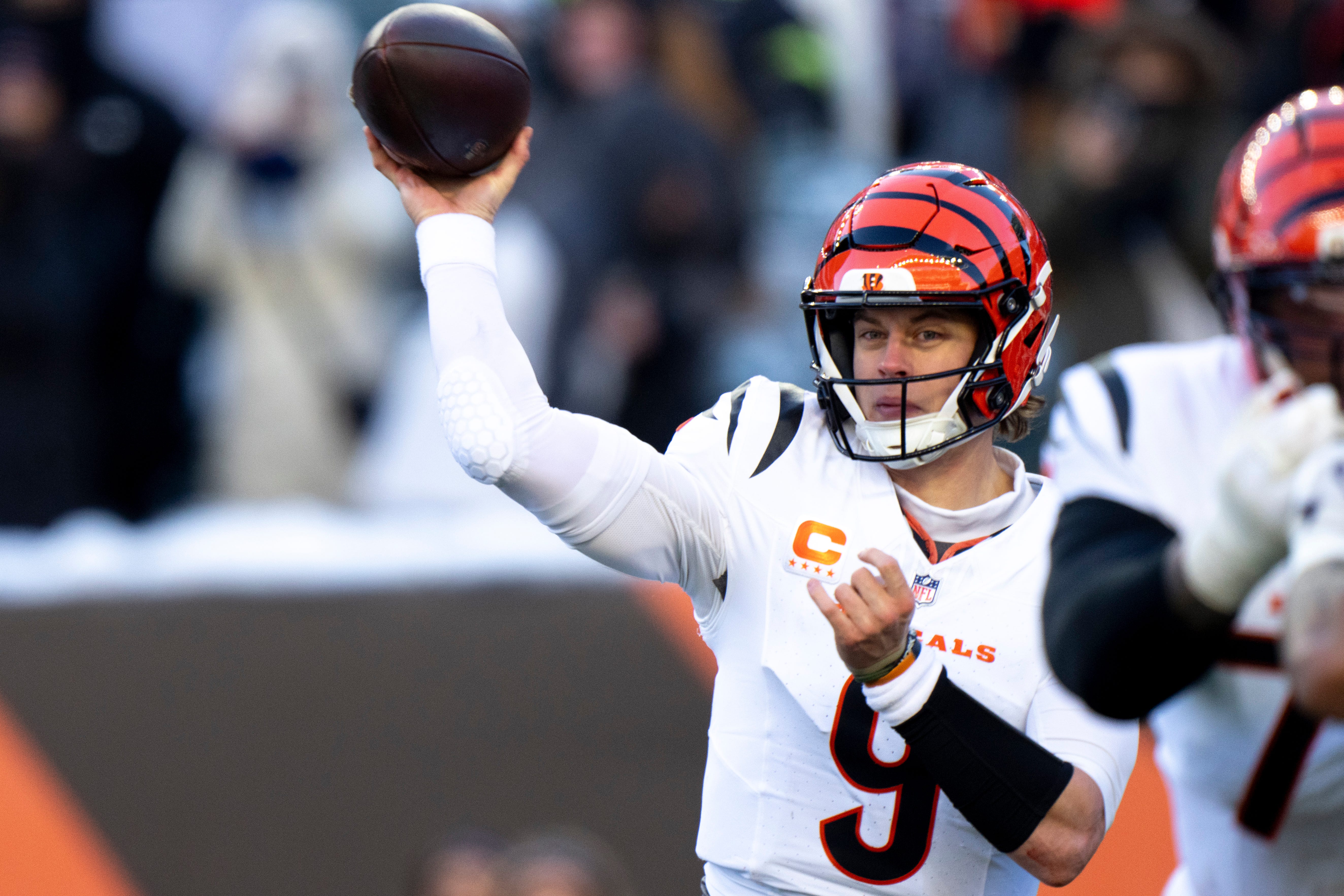 Cincinnati Bengals quarterback Joe Burrow (9) throws a pass as we offer our Bengals vs. Dolphins player props.