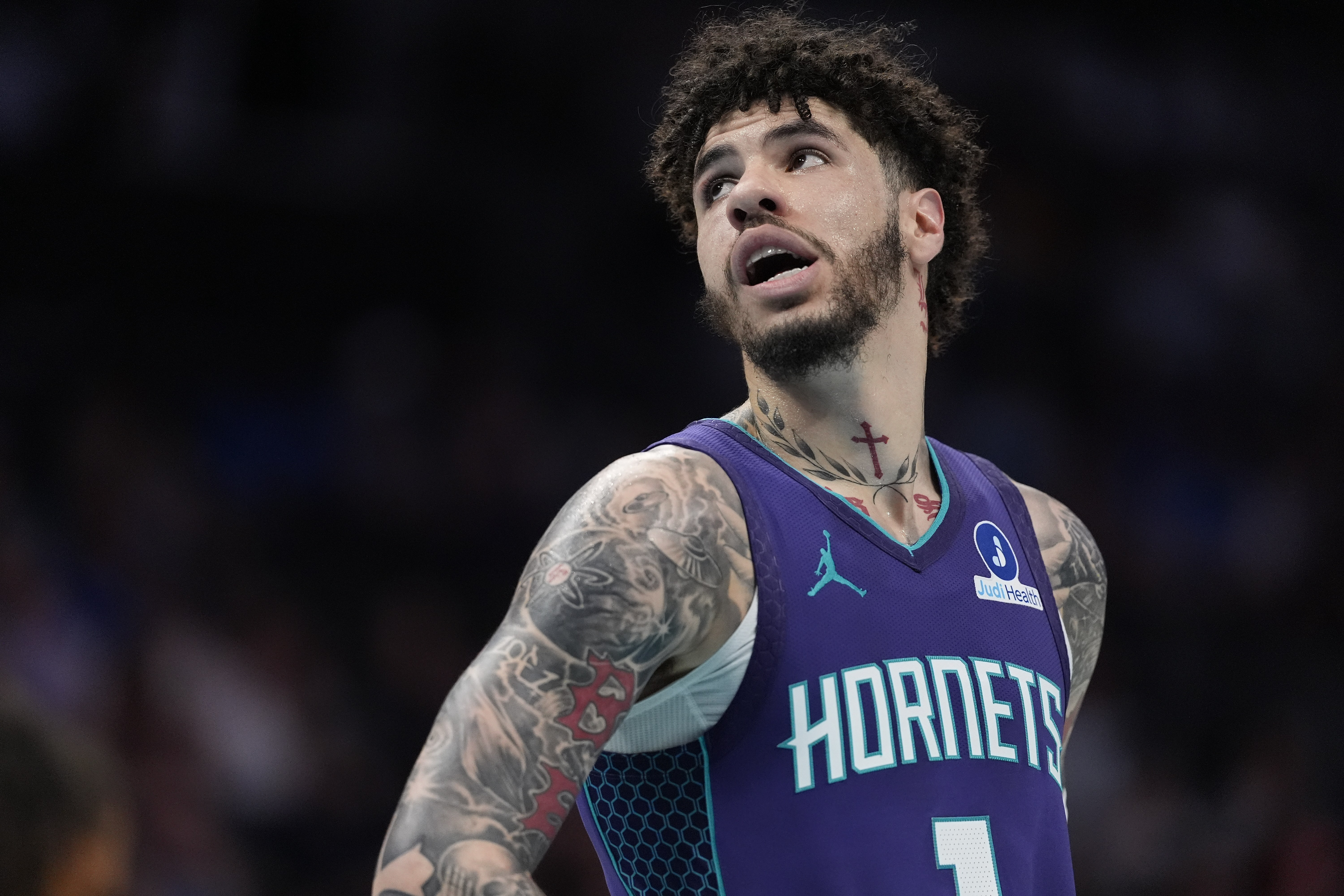 Charlotte Hornets guard LaMelo Ball (1), seen here during a game, is featured in our Hornets vs. Magic player props.