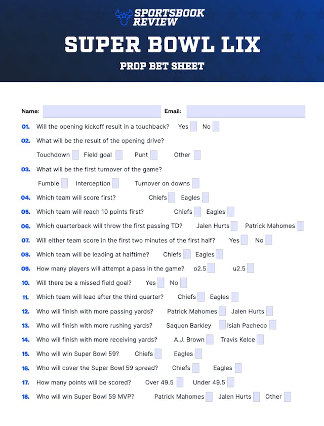 Super Bowl 59 prop bet sheet