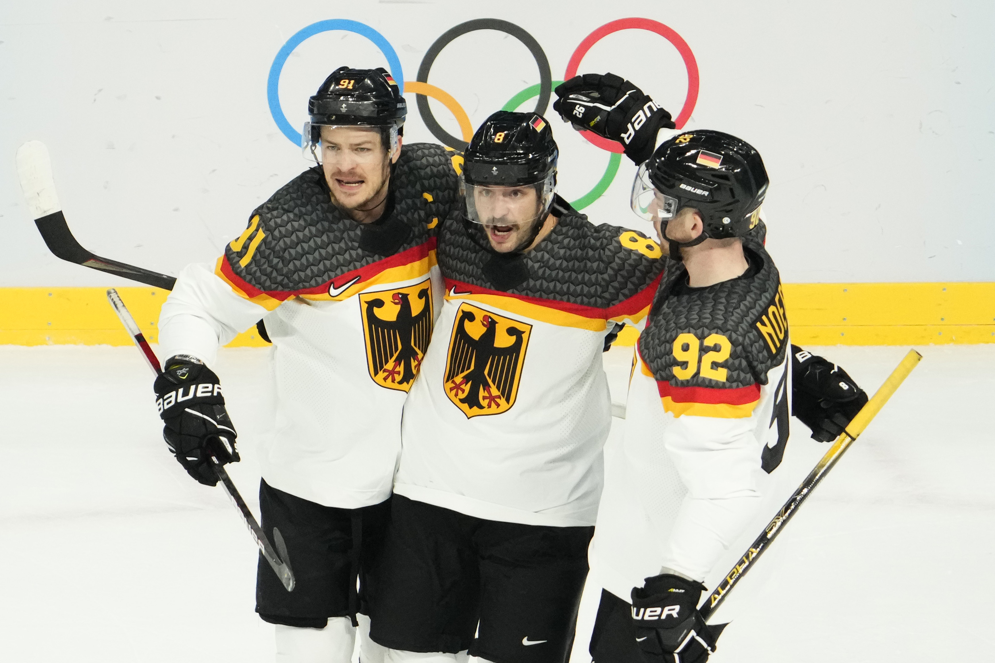 Team Germany forward Tobias Rieder (8) celebrates.