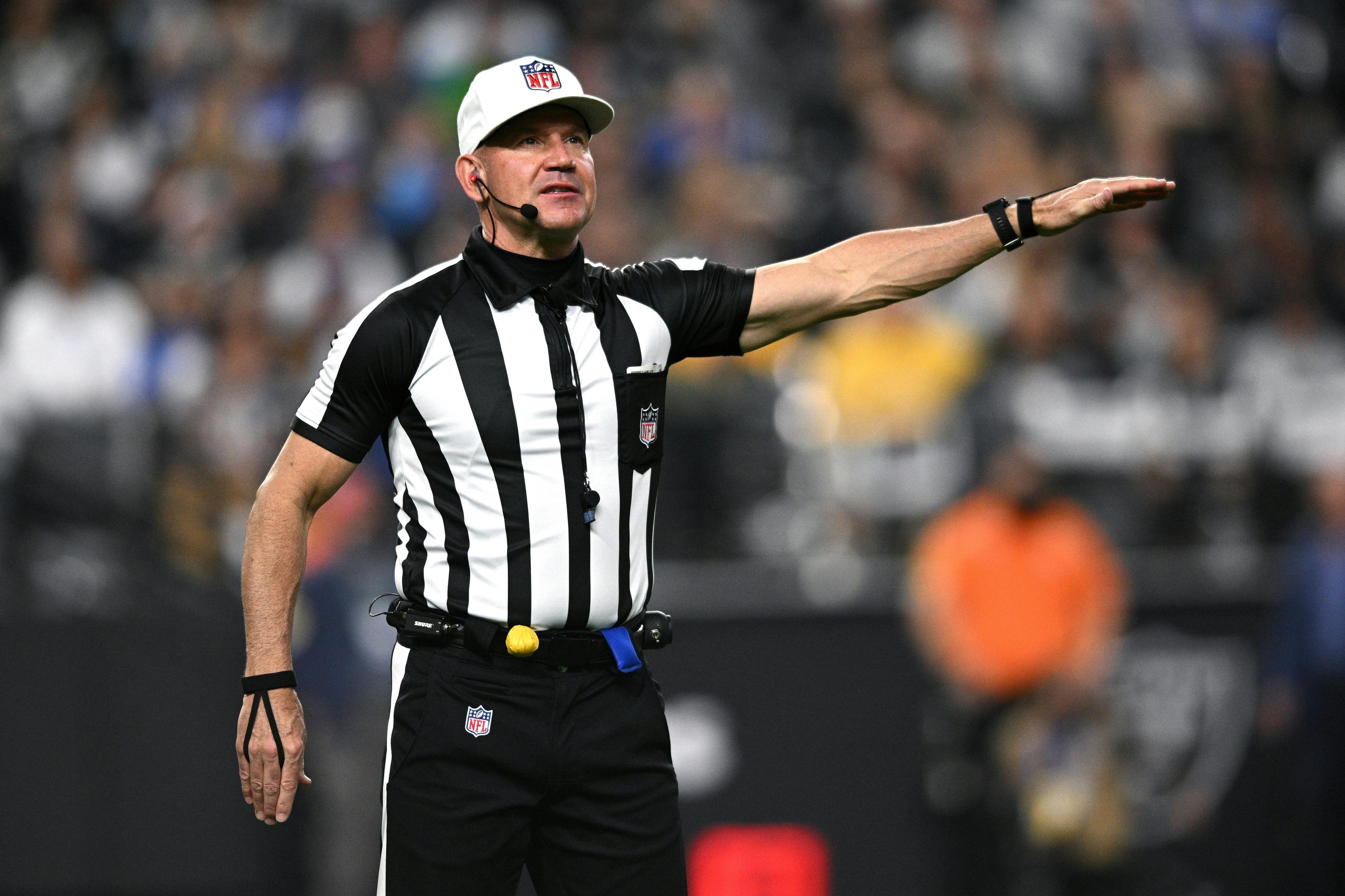 NFL referee Clete Blakeman signals as we break down the NFL Conference Championship referee trends ahead of Championship Sunday.