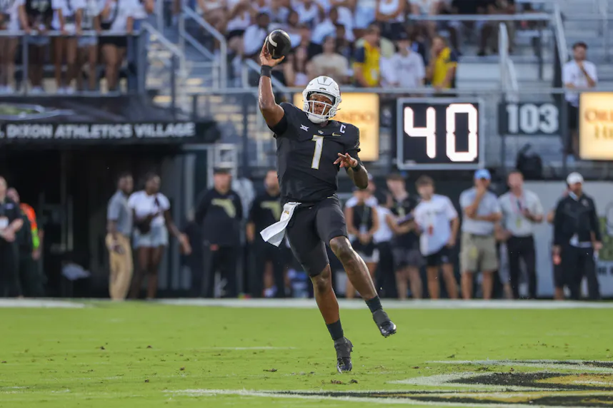 UCF Knights quarterback KJ Jefferson throws a pass during the first quarter as we look at our best Colorado vs. UCF player props