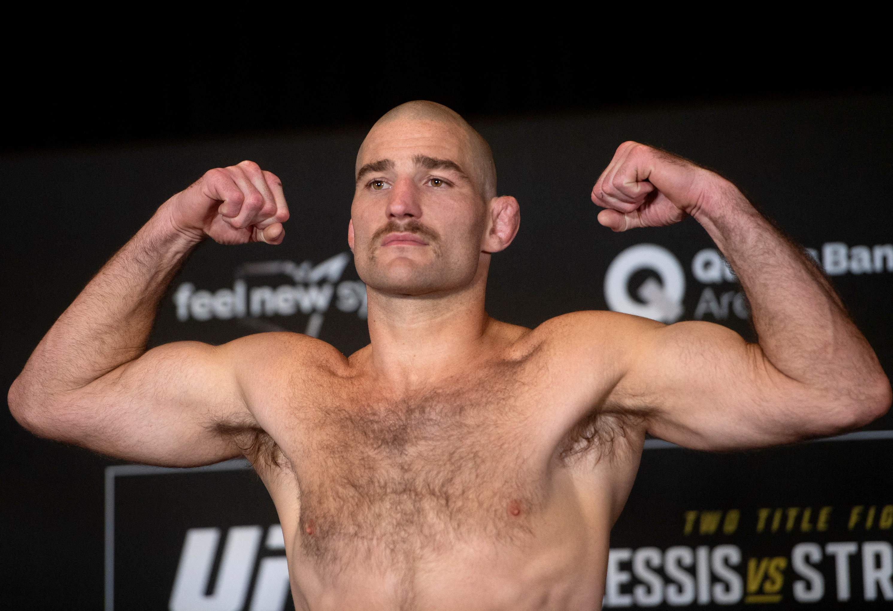 Sean Strickland poses during the weigh-in.