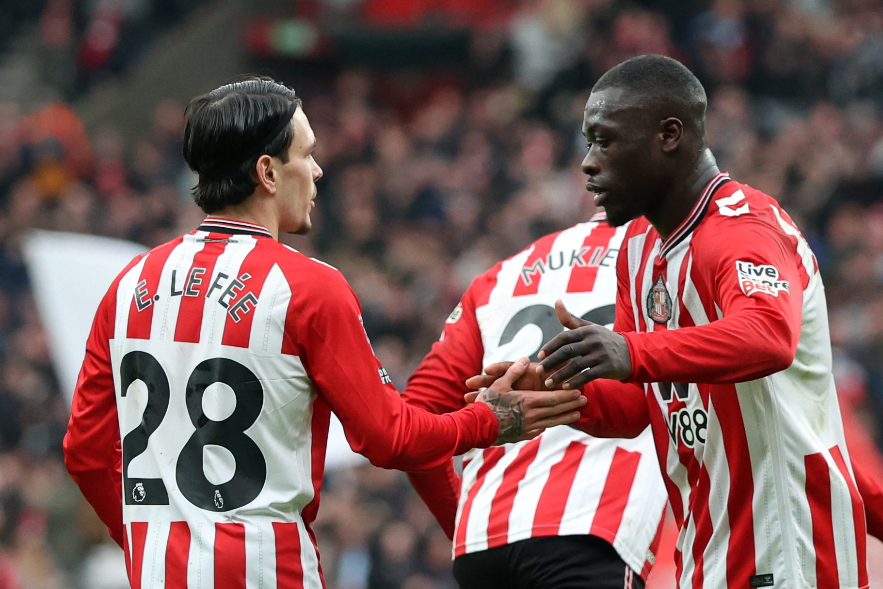 Sunderland's Enzo Le Fee celebrates with Brian Brobbey as we make our best Sunderland vs. Nottingham Forest prediction.