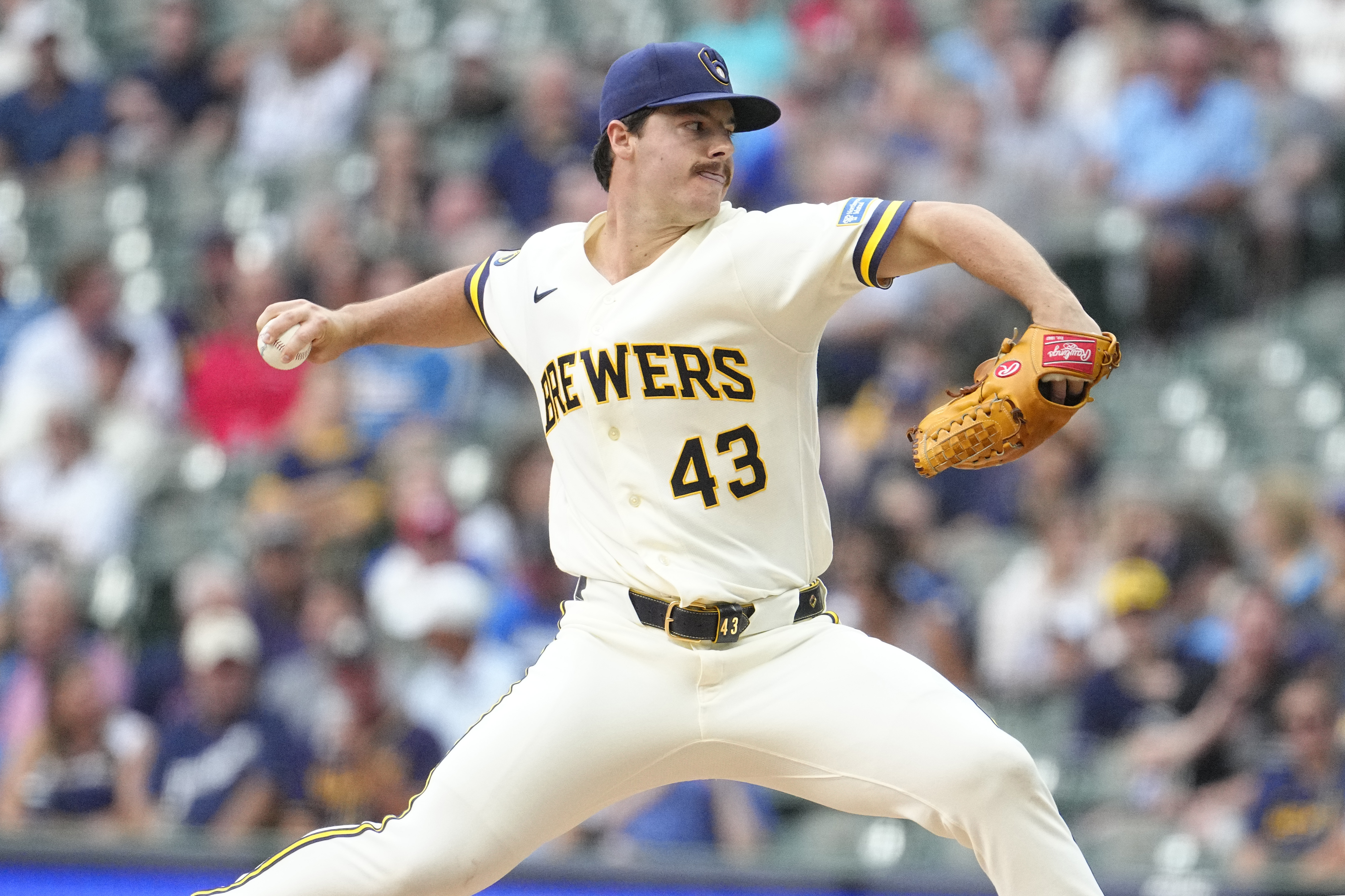 Milwaukee Brewers starting pitcher Logan Henderson - who's featured in my best NRFI bets today - delivers a pitch.