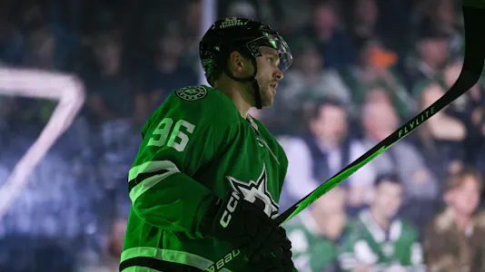 Dallas Stars right wing Mikko Rantanen (96) before the game as part of our Stars vs. Lightning Player Props Tonight.